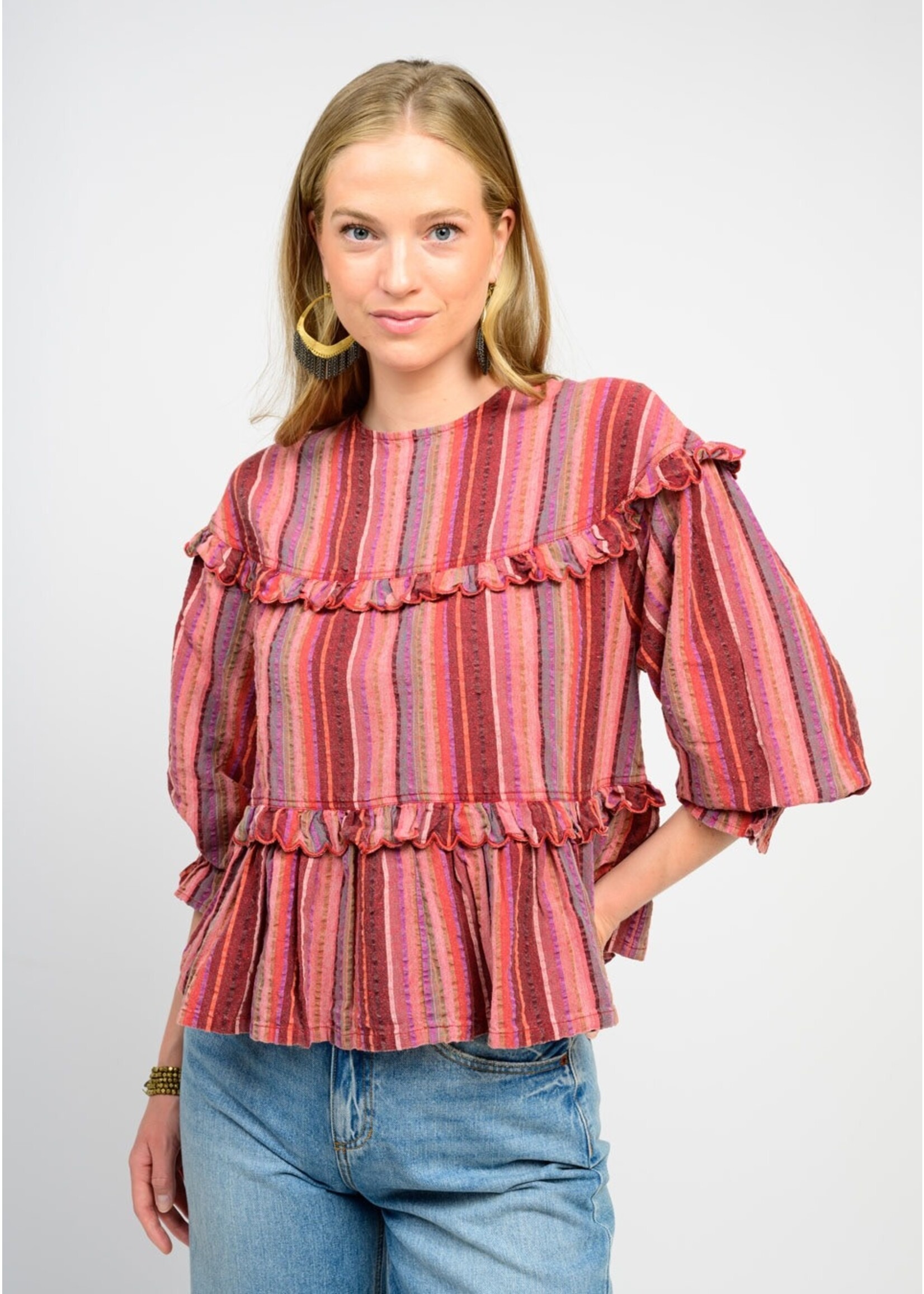 Ivy Jane Multi Stripe Tiered Top (Rust)
