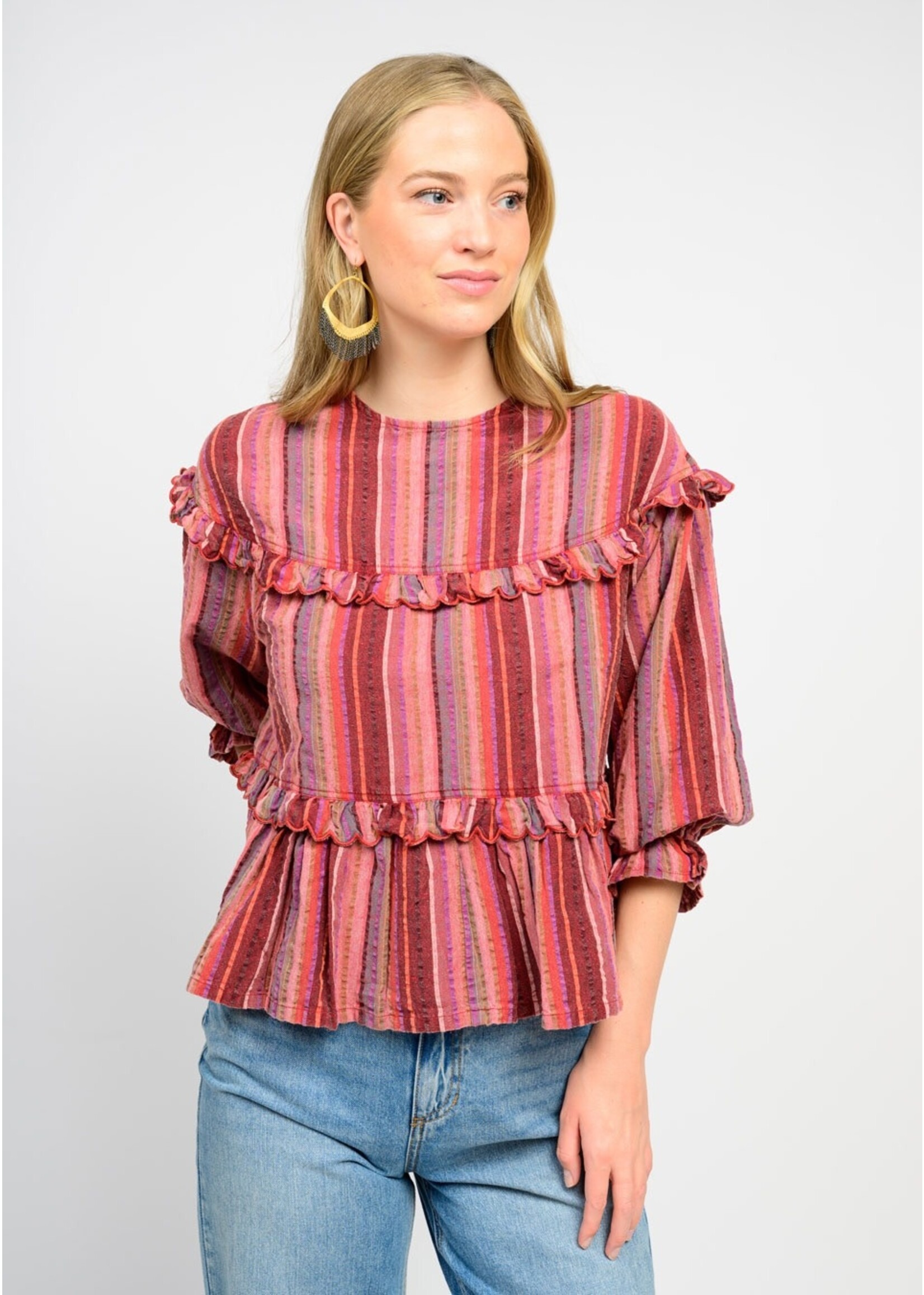 Ivy Jane Multi Stripe Tiered Top (Rust)