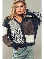 Urban Daizy Cable Knit V-Neck Cardigan (Charcoal)