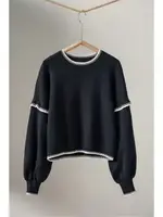 Urban Daizy Contrast Trim Knit Top (Black)