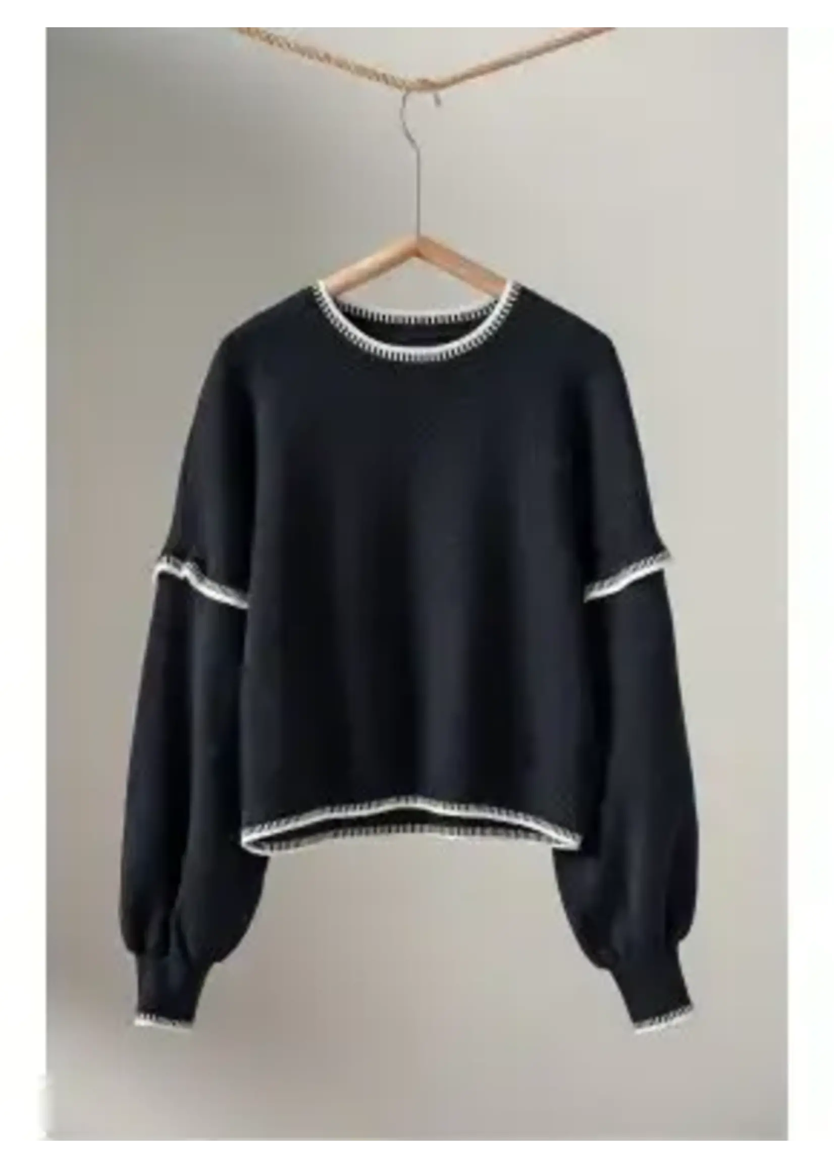 Urban Daizy Contrast Trim Knit Top (Black)