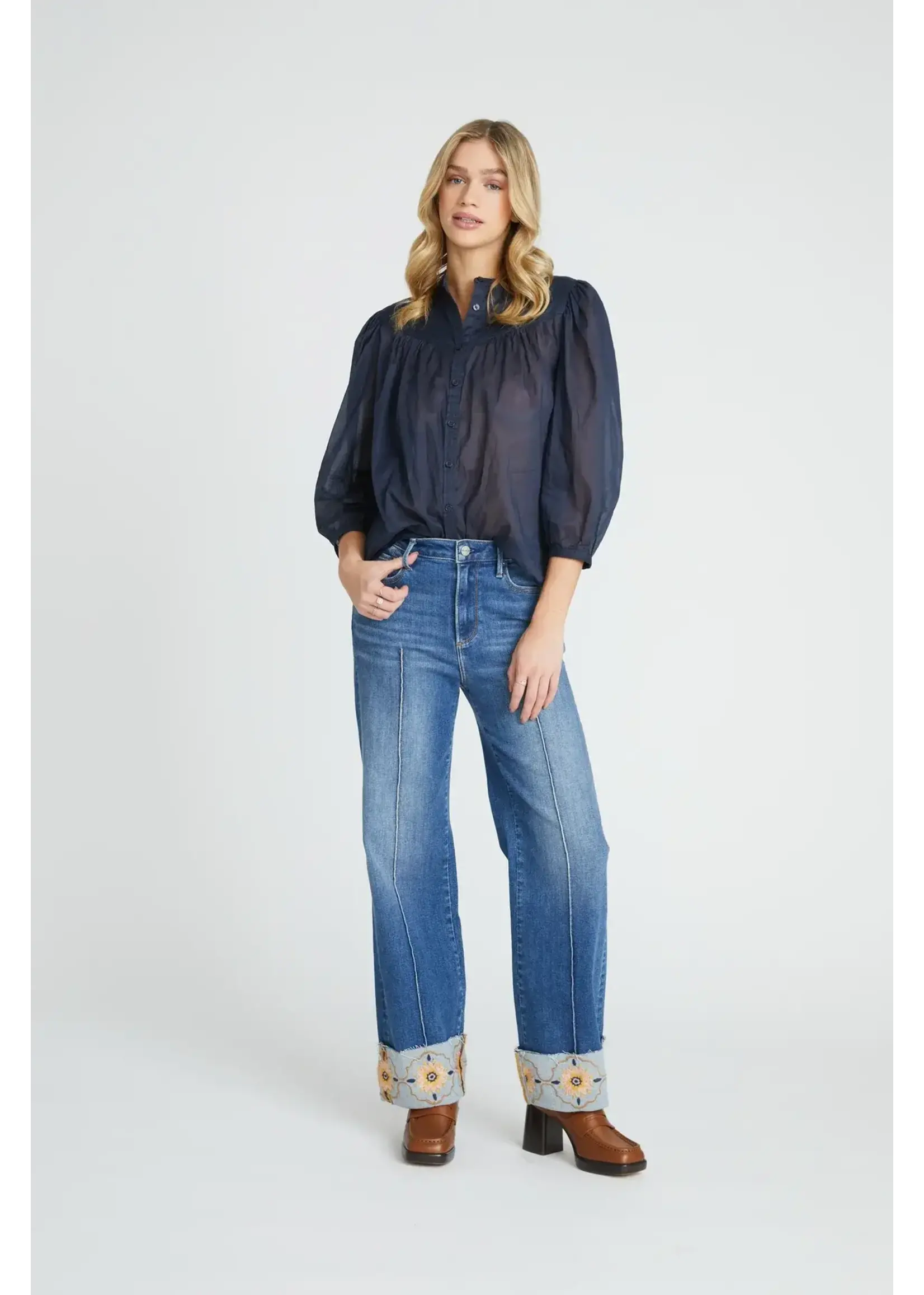 Driftwood Margo Pintuck Cuff Floral Foulard