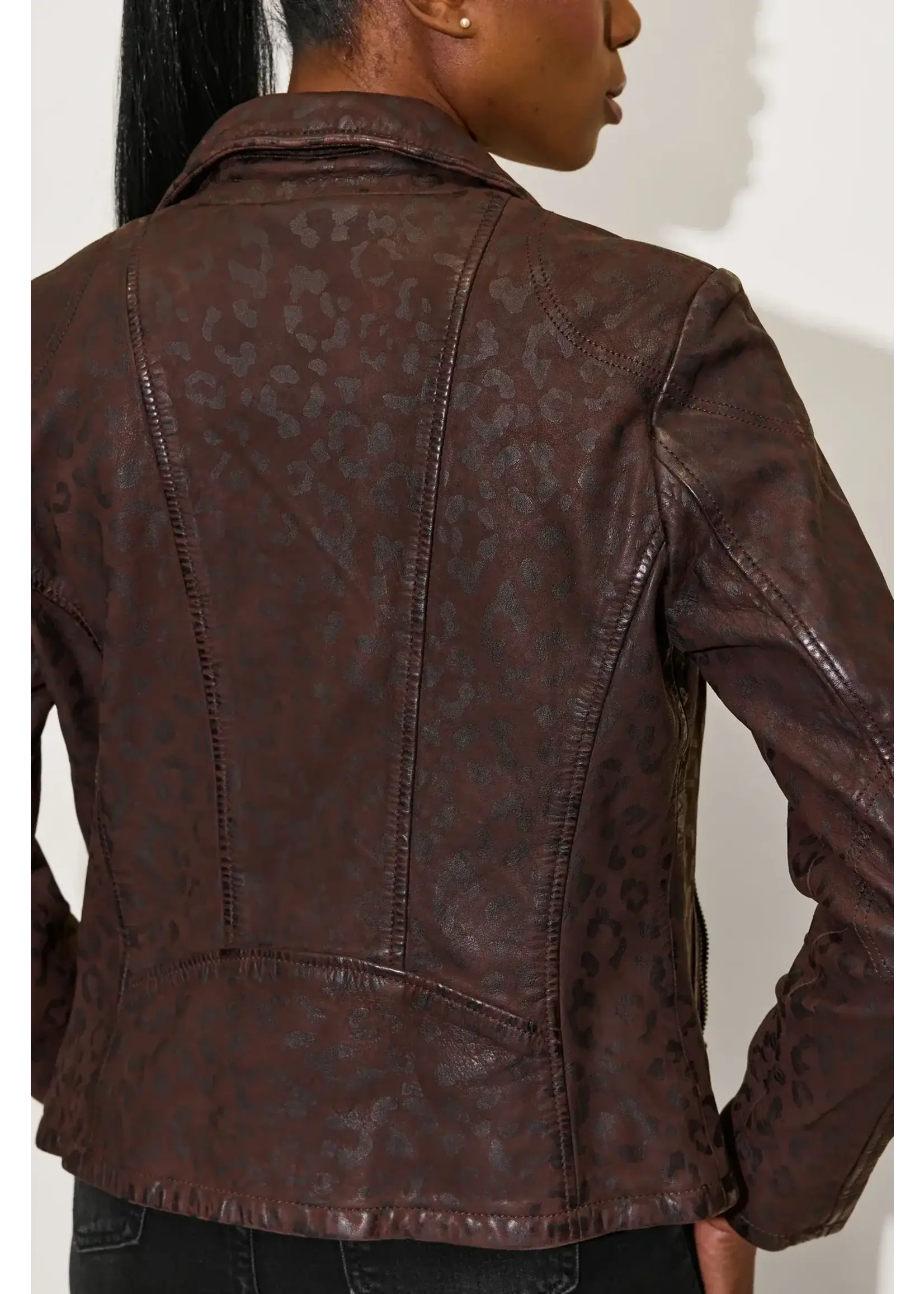 Mauritius Meeow Leopard Print Leather Jacket (Brown)
