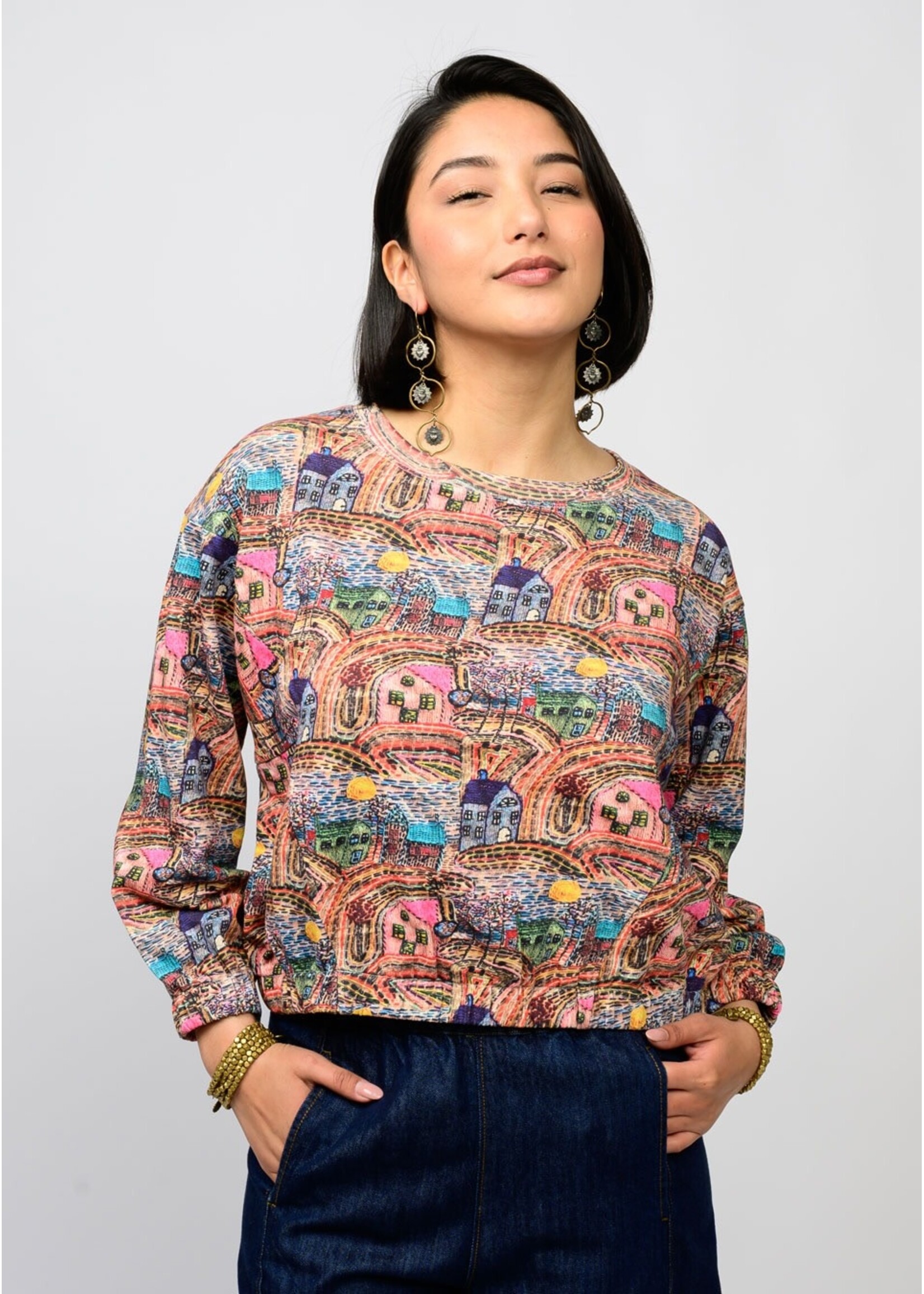 Ivy Jane Popover Novelty Knit Top (House)