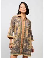 Uncle Frank Paisley Border Shirtdress (Camel)