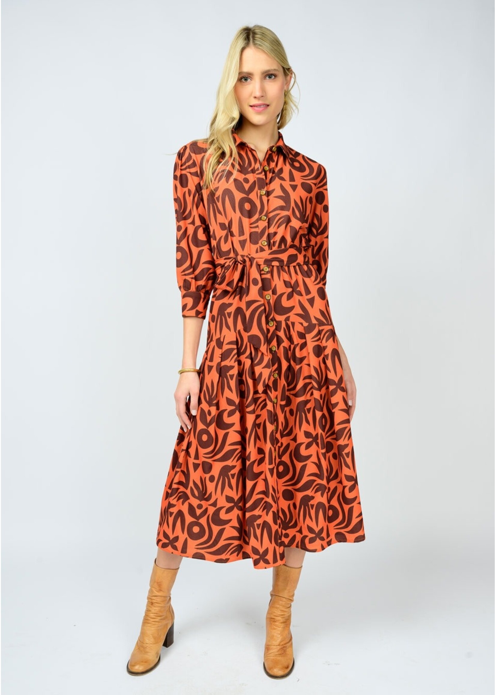 Uncle Frank Native Print Shirt Dress (Rust)