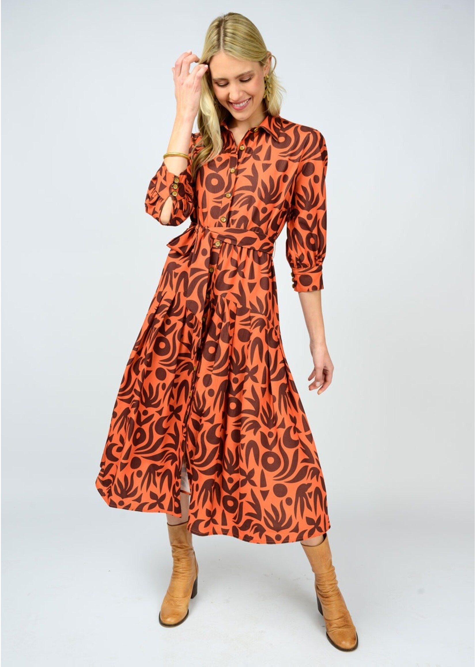Uncle Frank Native Print Shirt Dress (Rust)