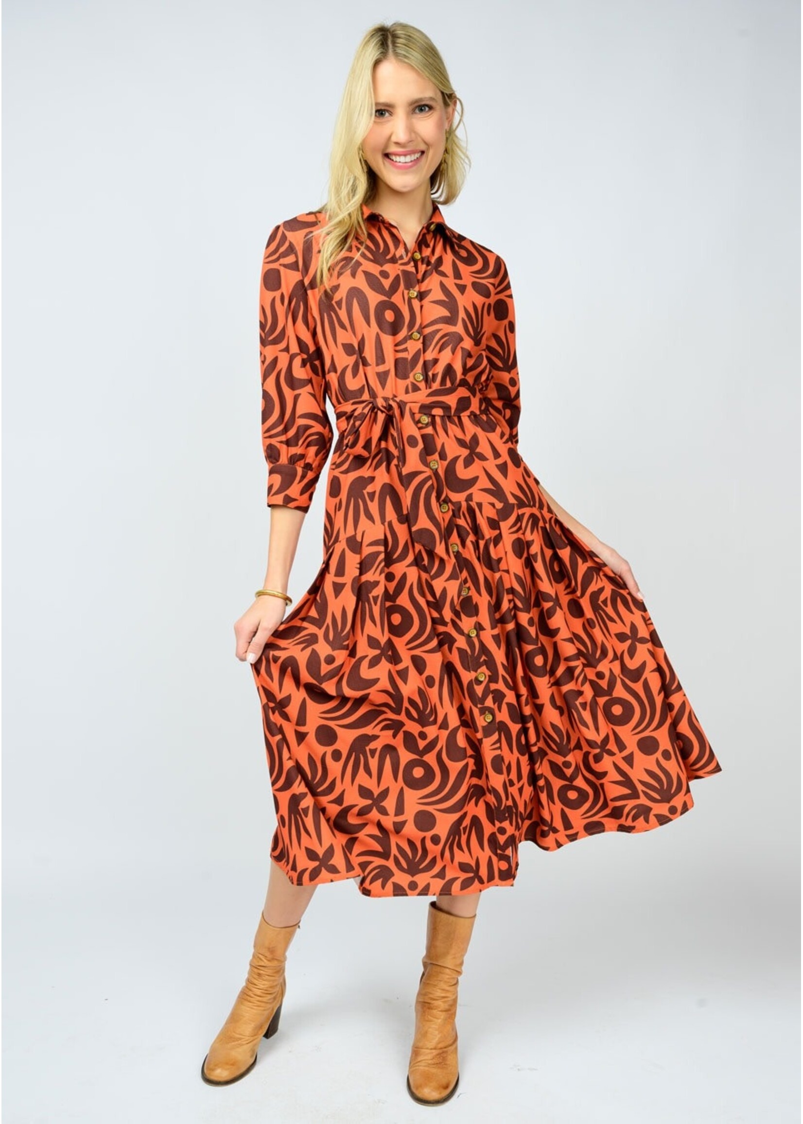 Uncle Frank Native Print Shirt Dress (Rust)