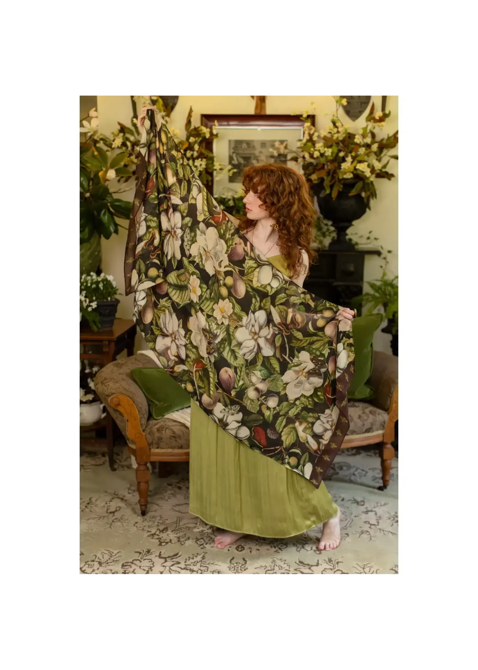 Market  Of Stars Fleur De Lune Scarf W/Floral Print & Bees