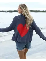 Wooden Ships Heart Back Chunky Cardi (Indigo Coast Heather/Apple Red)