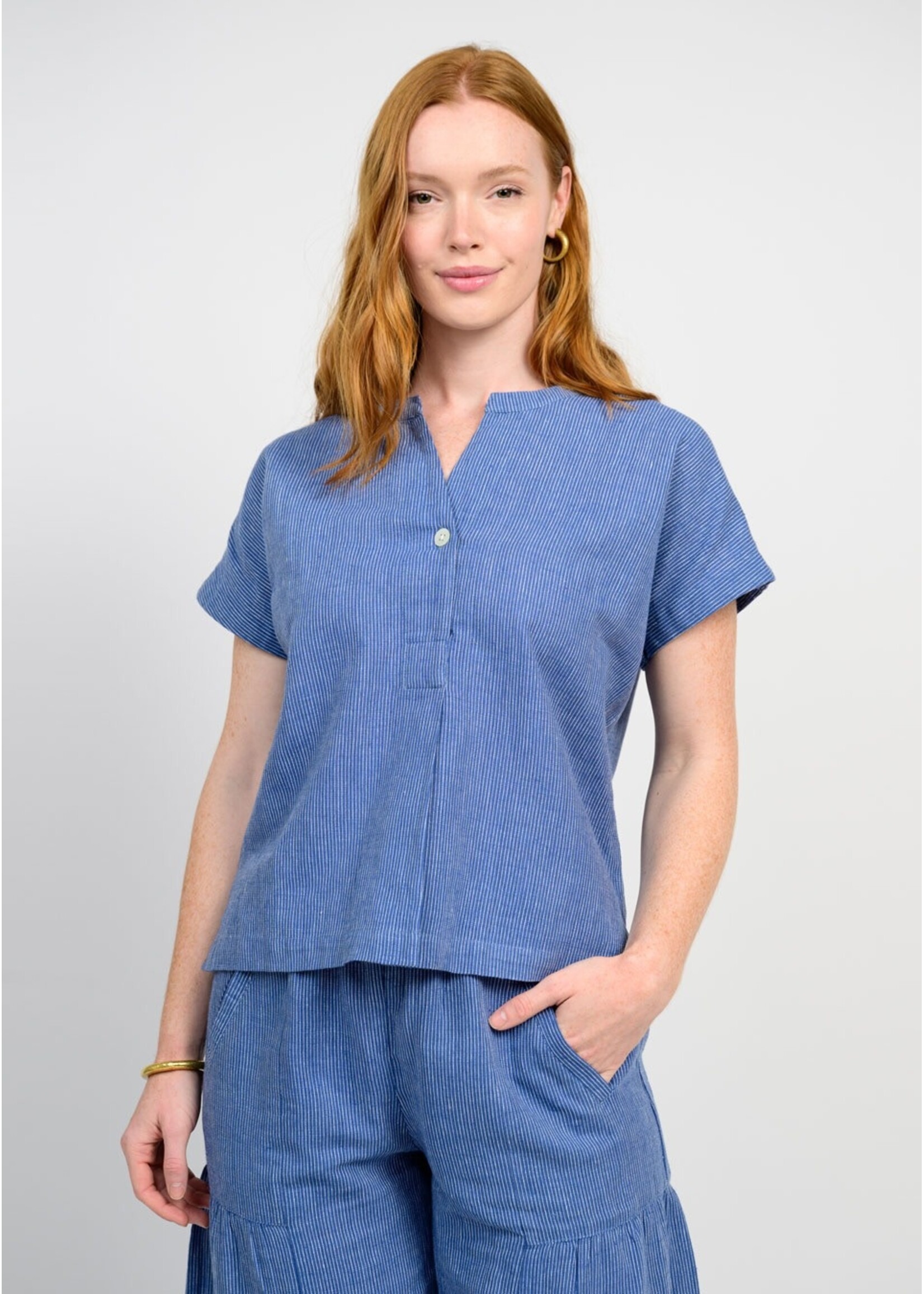 Ivy Jane Popover Stripe Top (Blue)