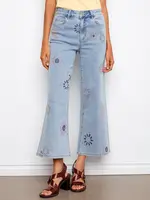 Charlie B Wide Leg Jean W/Flower Emb
