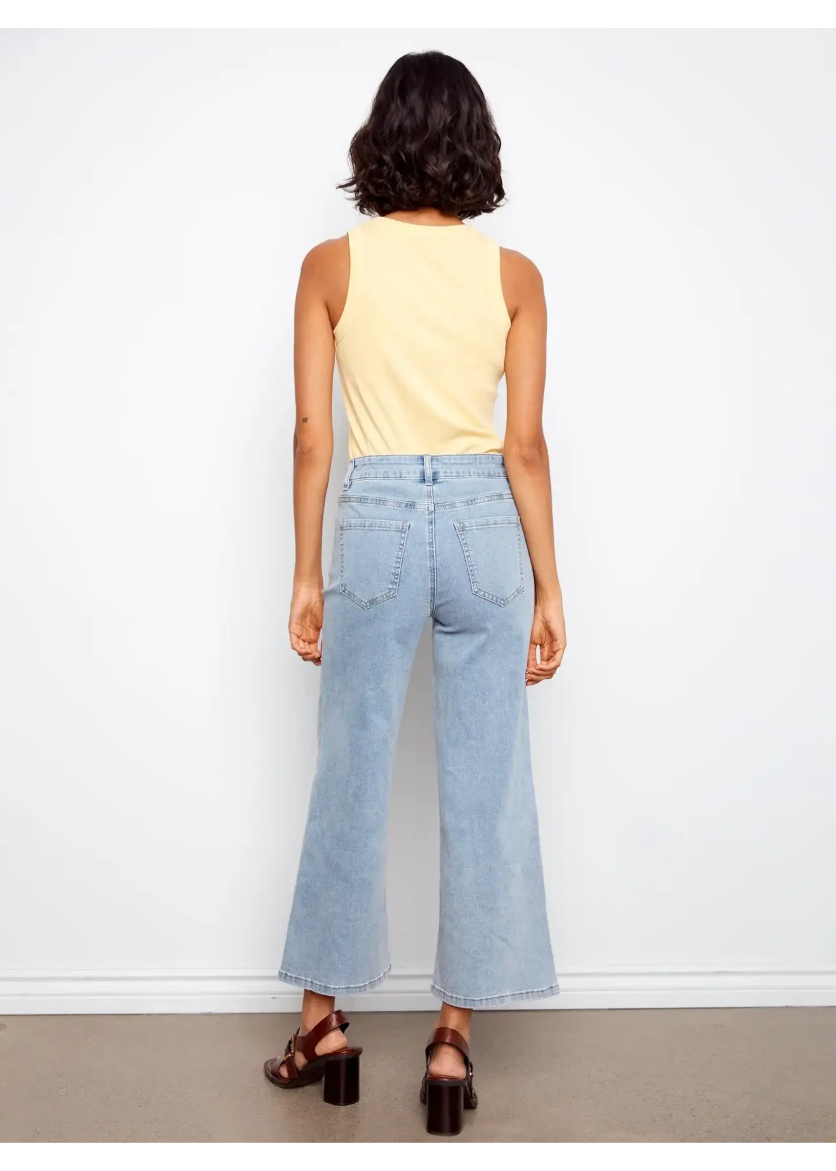 Charlie B Wide Leg Jean W/Flower Emb