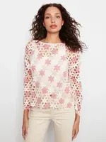 Charlie B 3/4 Sleeve Crochet Flower Top (Carnation)