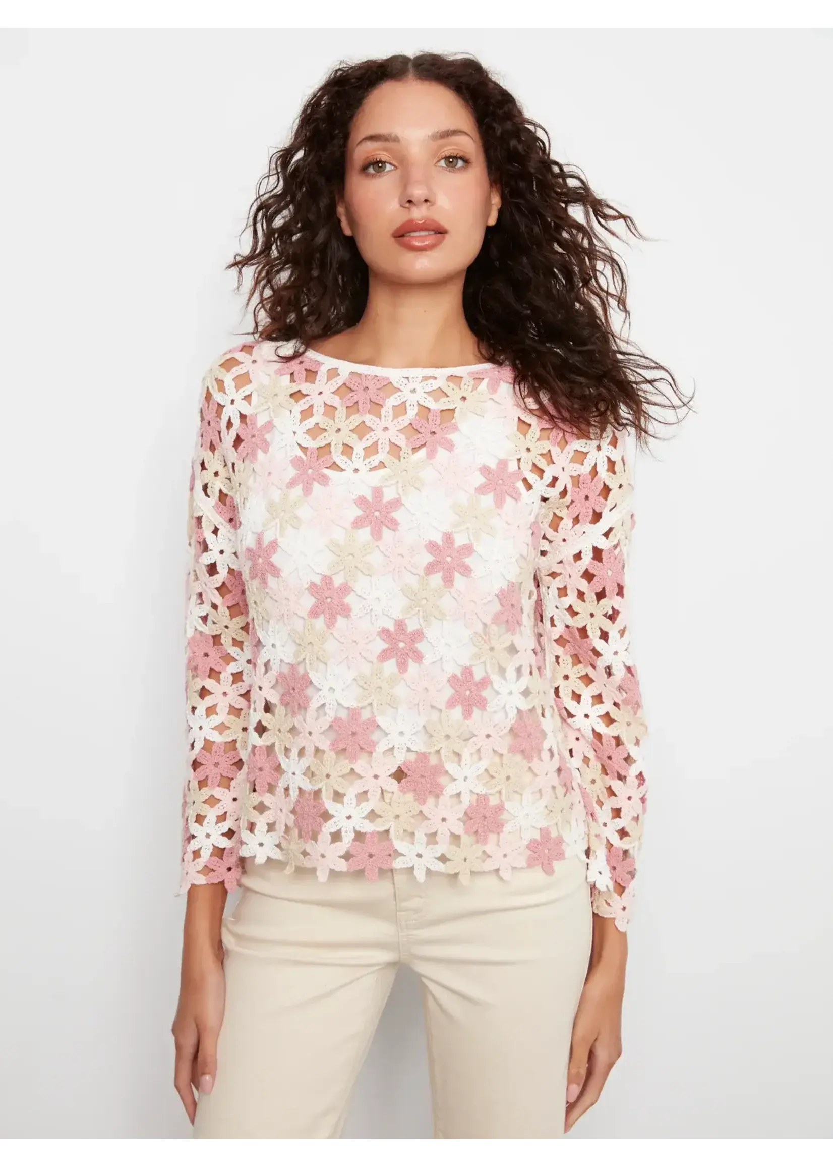 Charlie B 3/4 Sleeve Crochet Flower Top (Carnation)