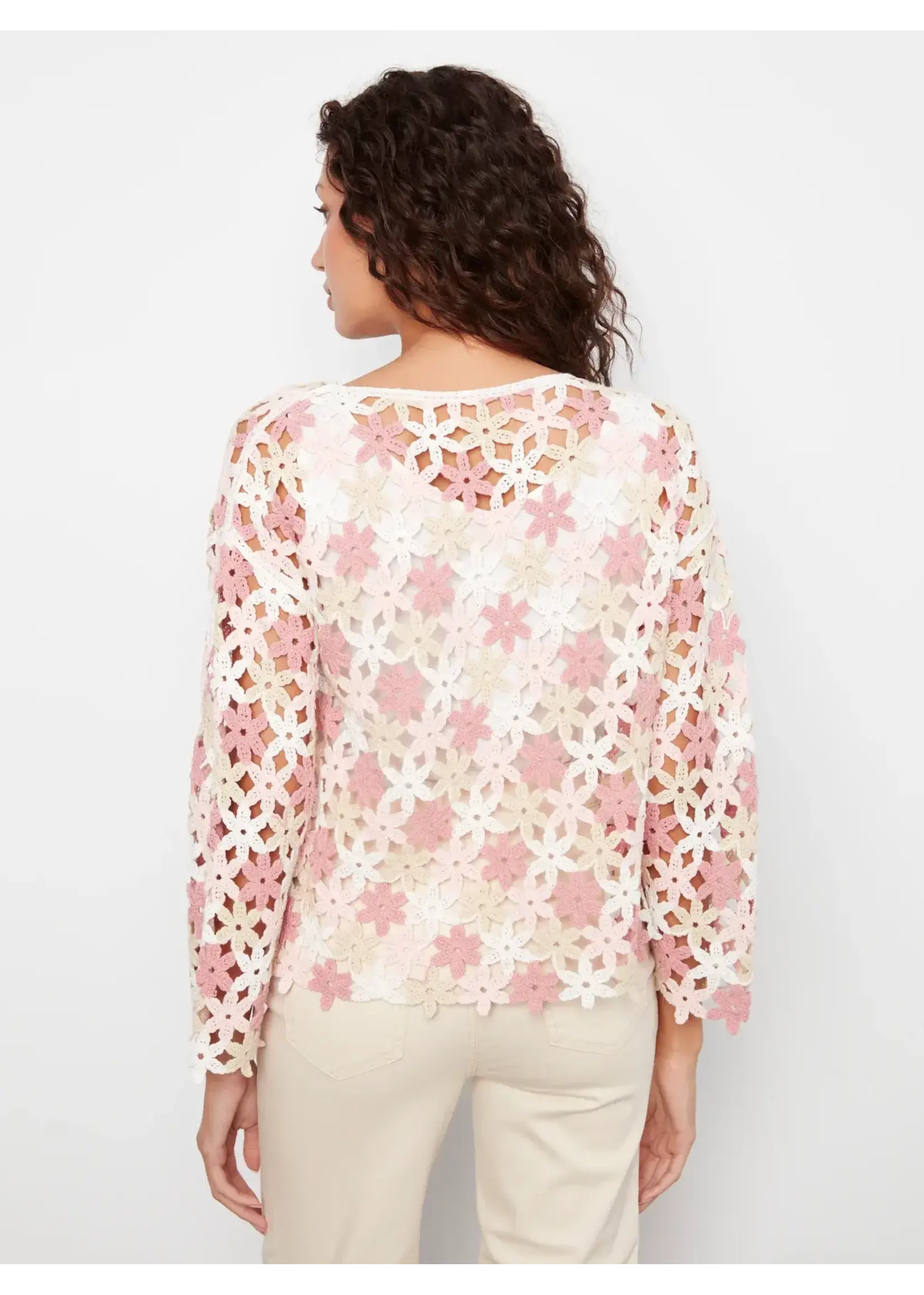 Charlie B 3/4 Sleeve Crochet Flower Top (Carnation)