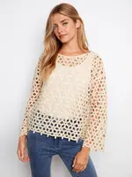 Charlie B 3/4 Sleeve Crochet Flower Top (Natural)