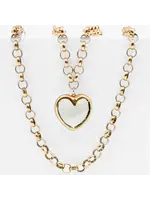 Katia Designs Crystal Heart Chunky Chain Layering Necklace (Antique Gold)