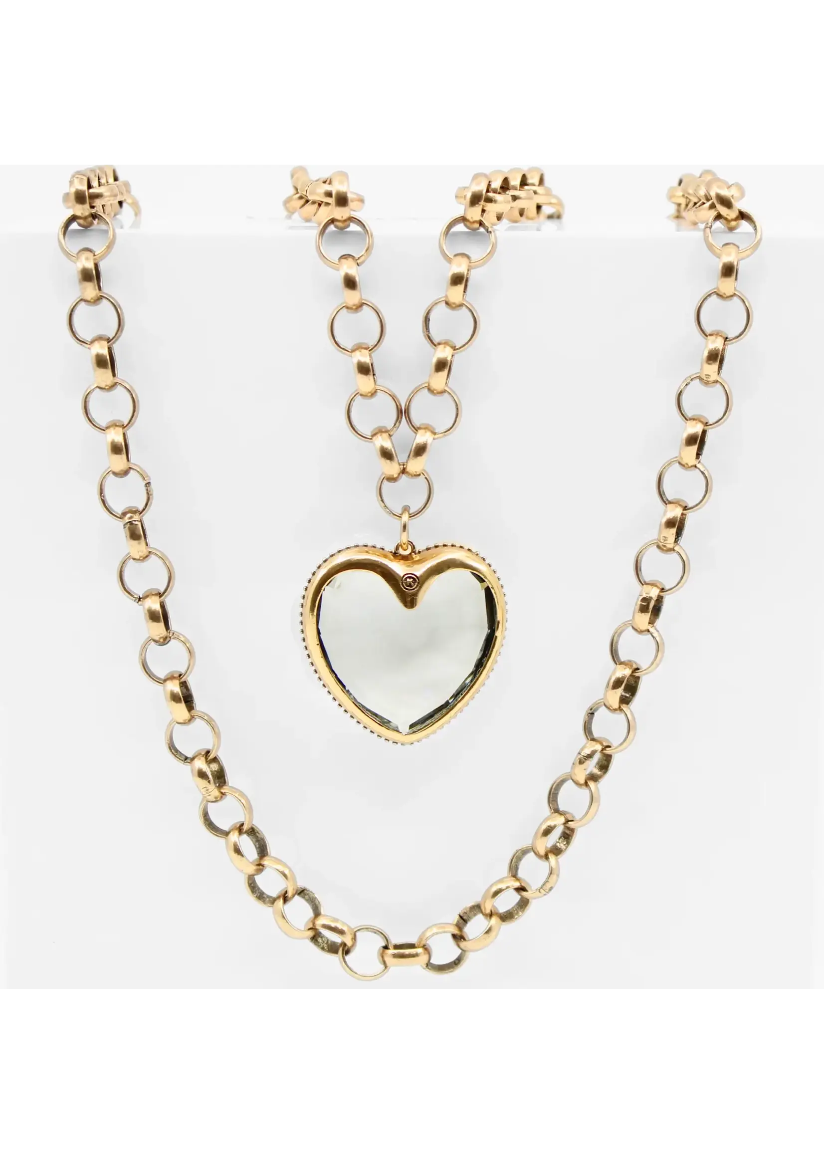 Katia Designs Crystal Heart Chunky Chain Layering Necklace (Antique Gold)