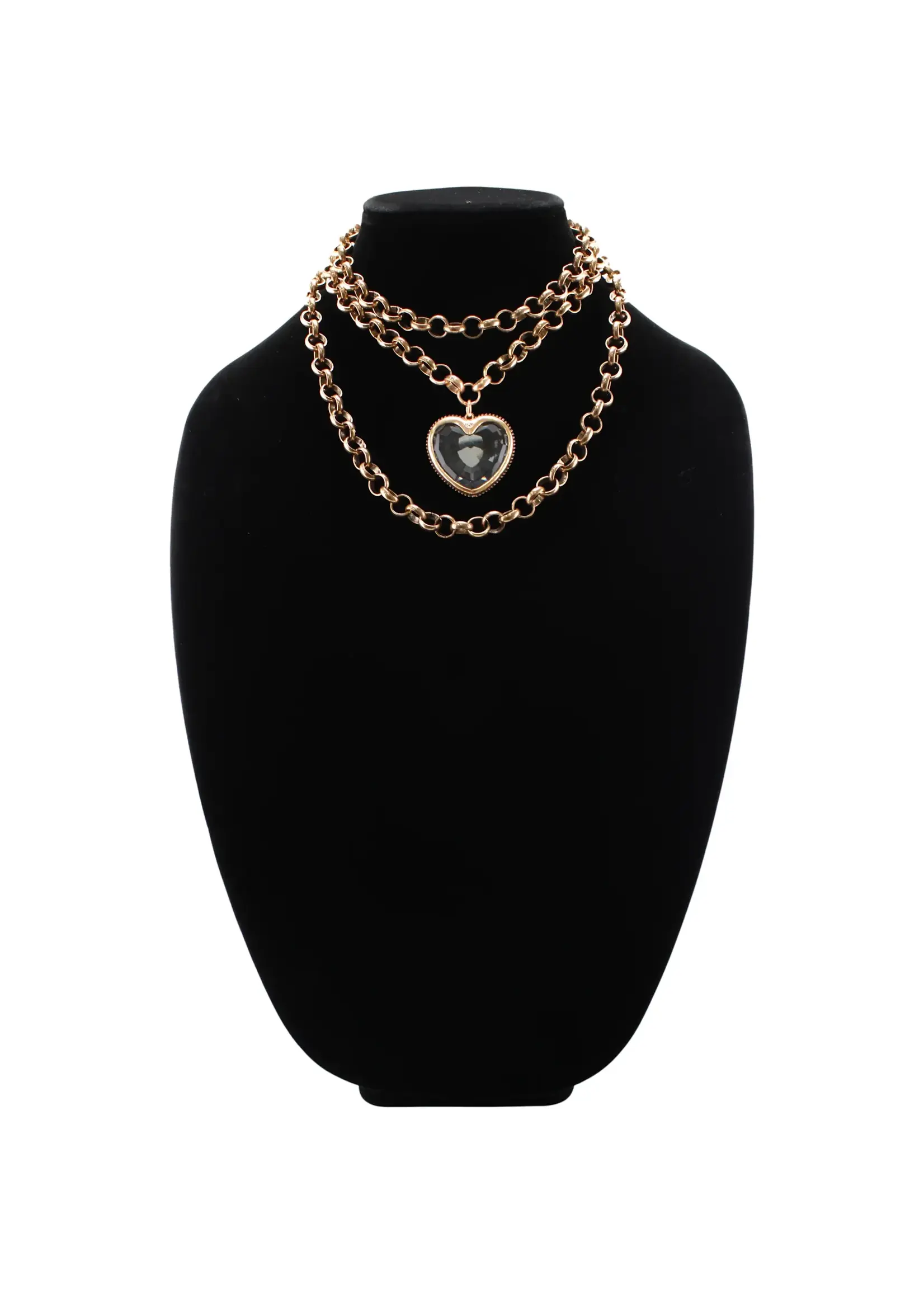 Katia Designs Crystal Heart Chunky Chain Layering Necklace (Antique Gold)