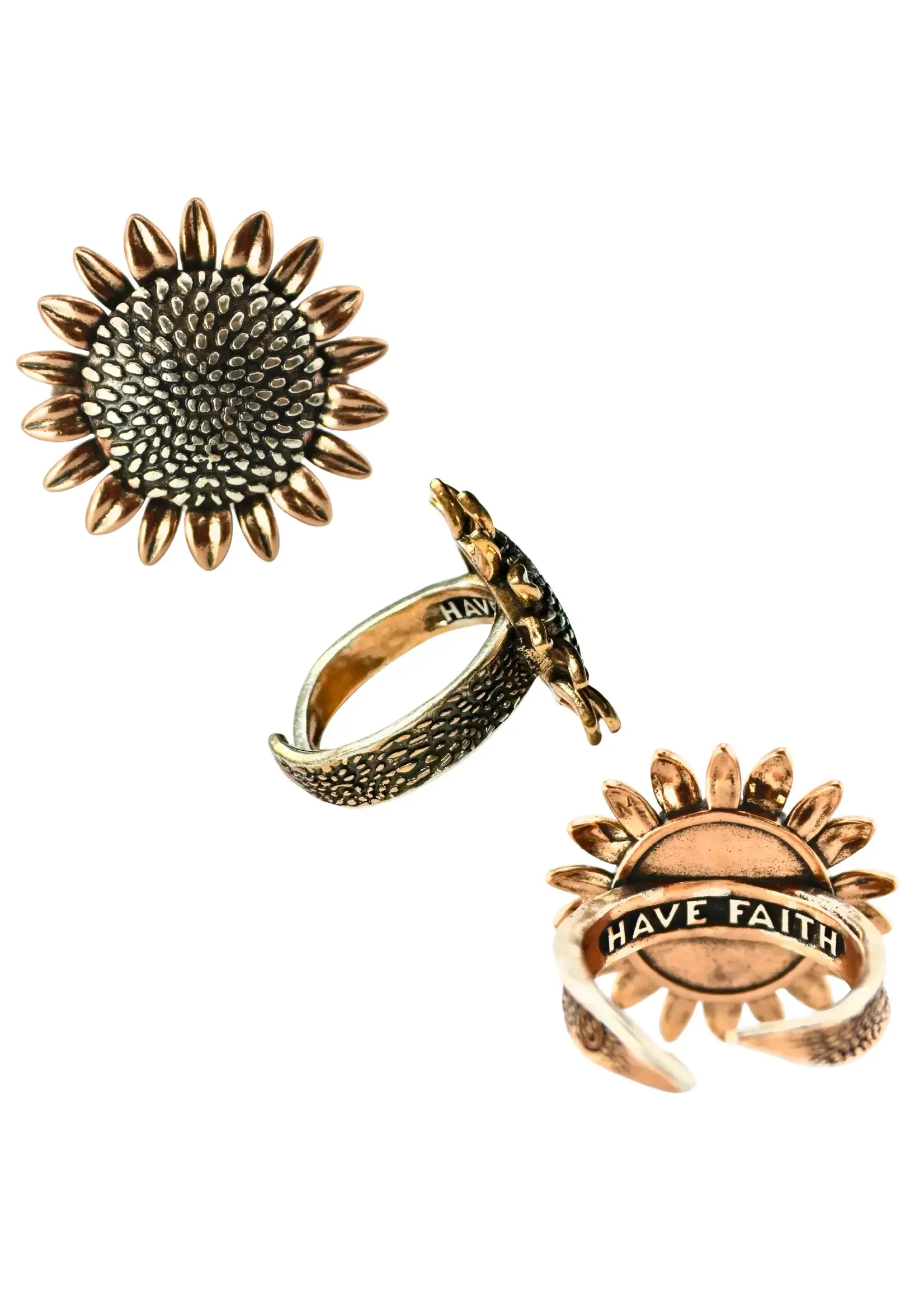 Katia Designs Have Faith Sunflower Inspire Adjustable Ring (5-7)