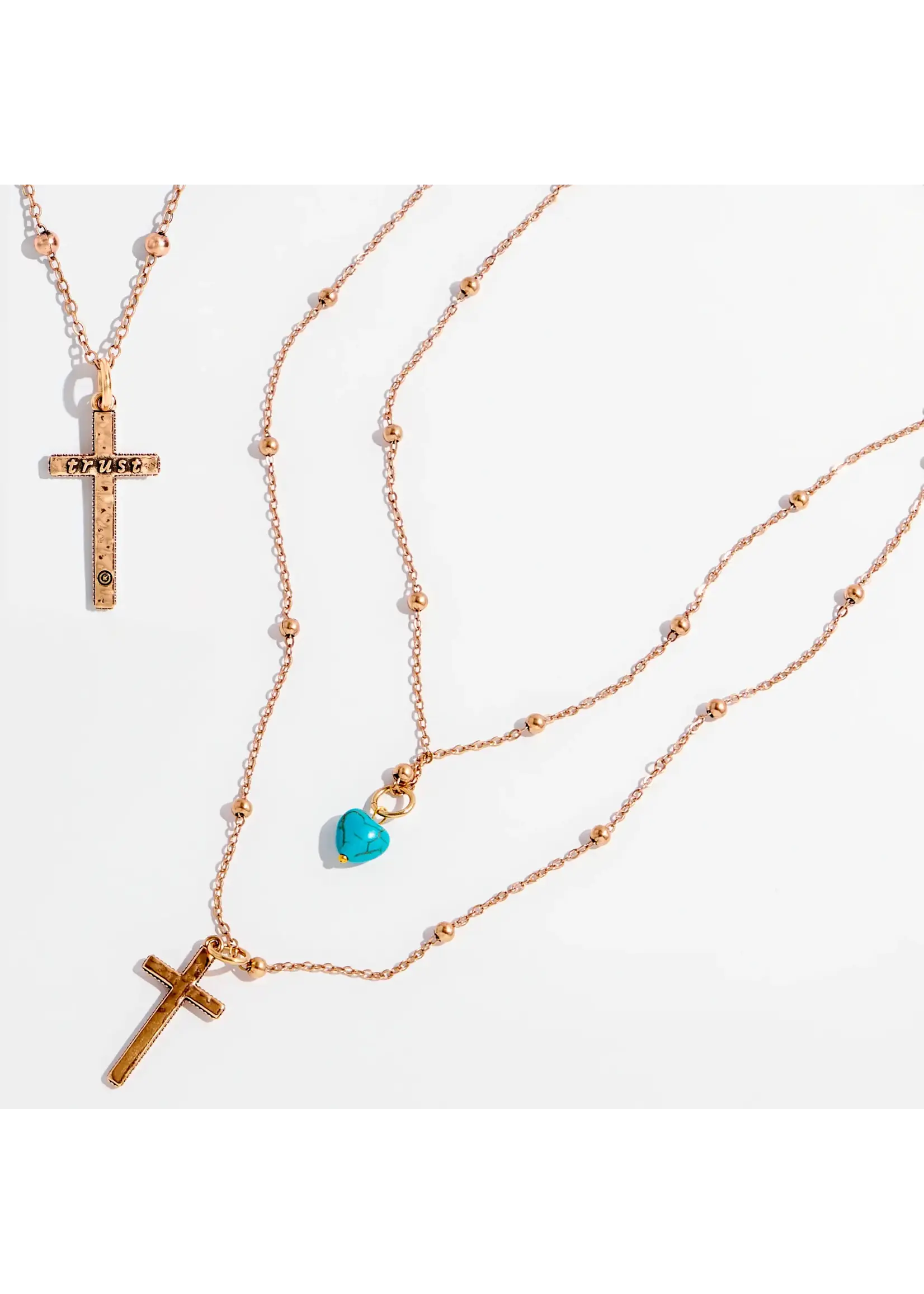 Katia Designs Trust" Cross Dainty Necklace | Gold / Blue Howlite Heart