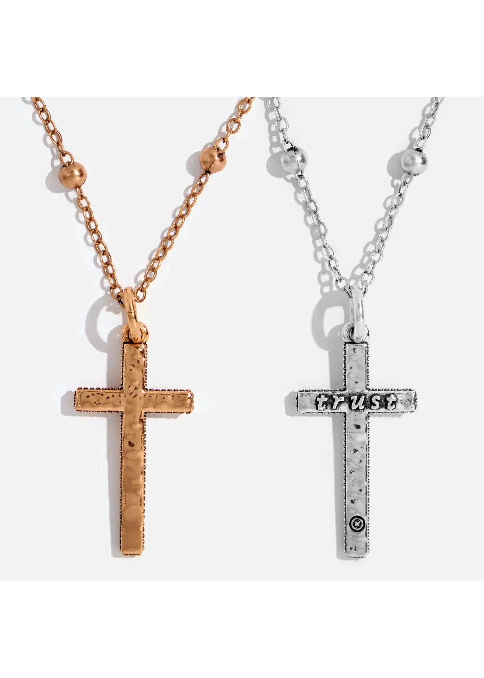 Katia Designs Trust" Cross Dainty Necklace | Gold / Blue Howlite Heart