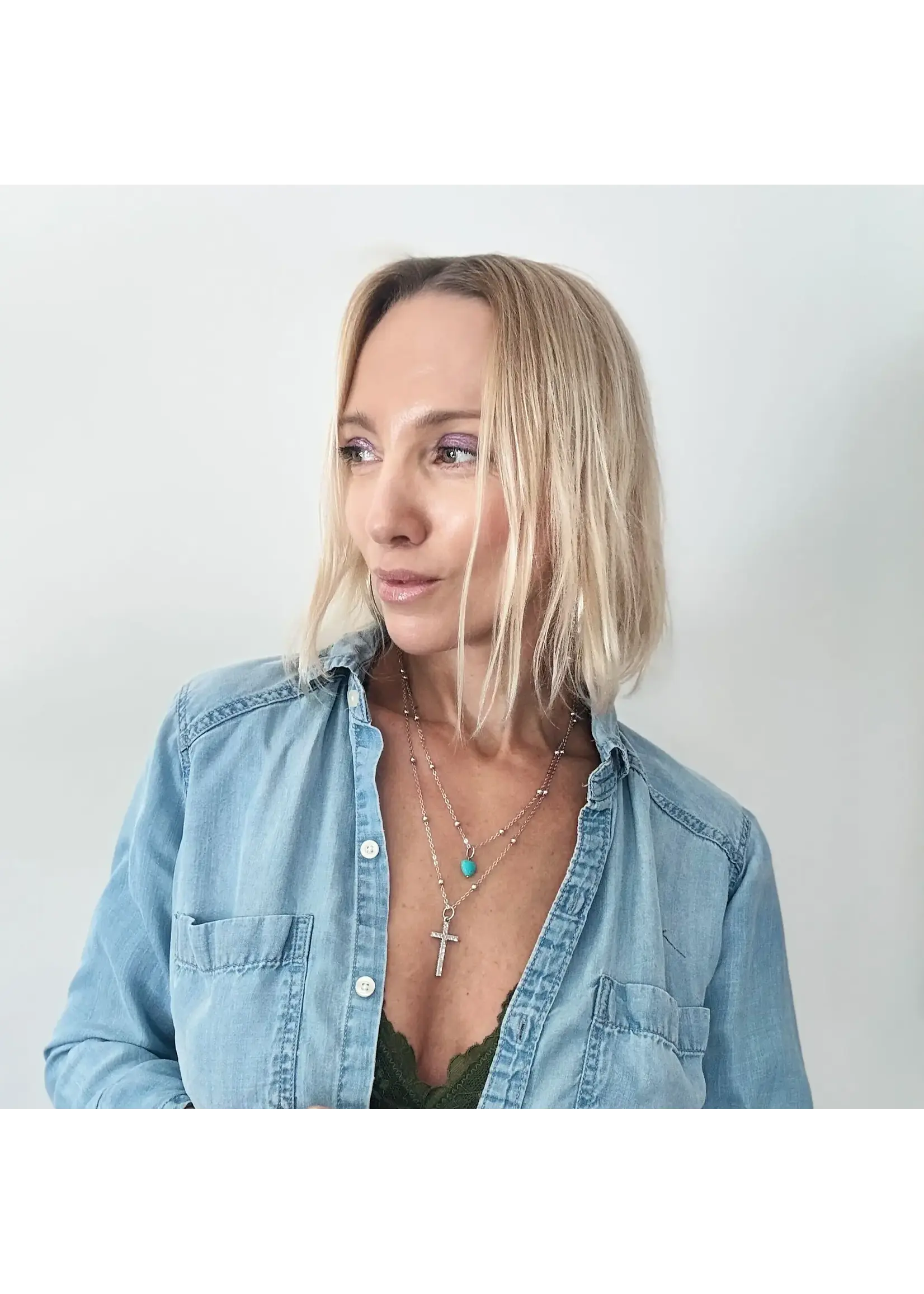 Katia Designs Trust" Cross Dainty Necklace | Gold / Blue Howlite Heart