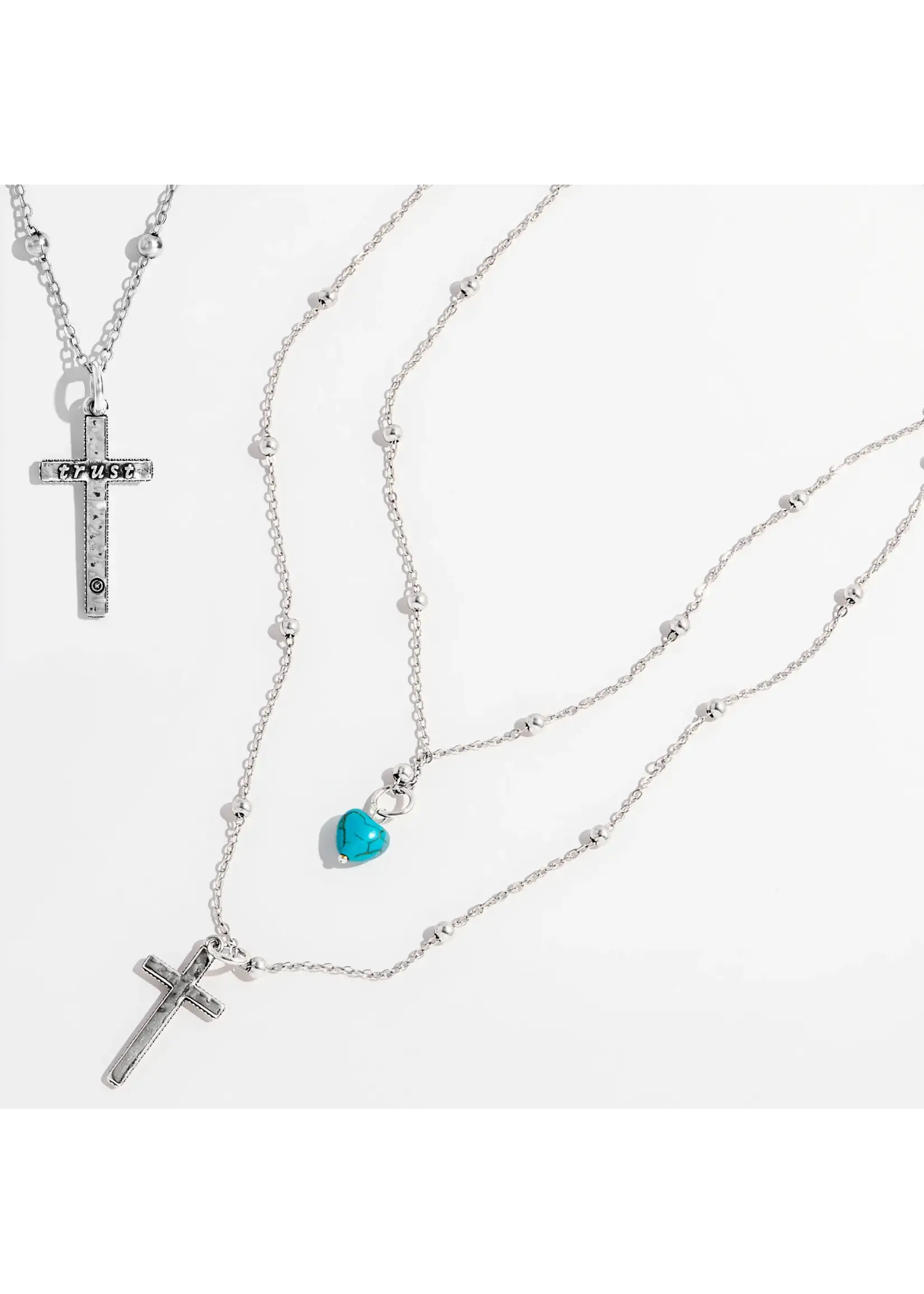 Katia Designs "Trust" Cross Dainty Necklace | Silver / Blue Howlite Heart