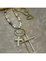 Primitive Peddler Bohemian Cross & Mixed Mint Stone Necklace