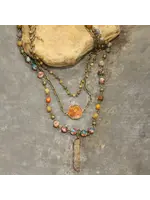 Primitive Peddler Bohemian Layered Rusty Orange Stone & Crystal Necklace