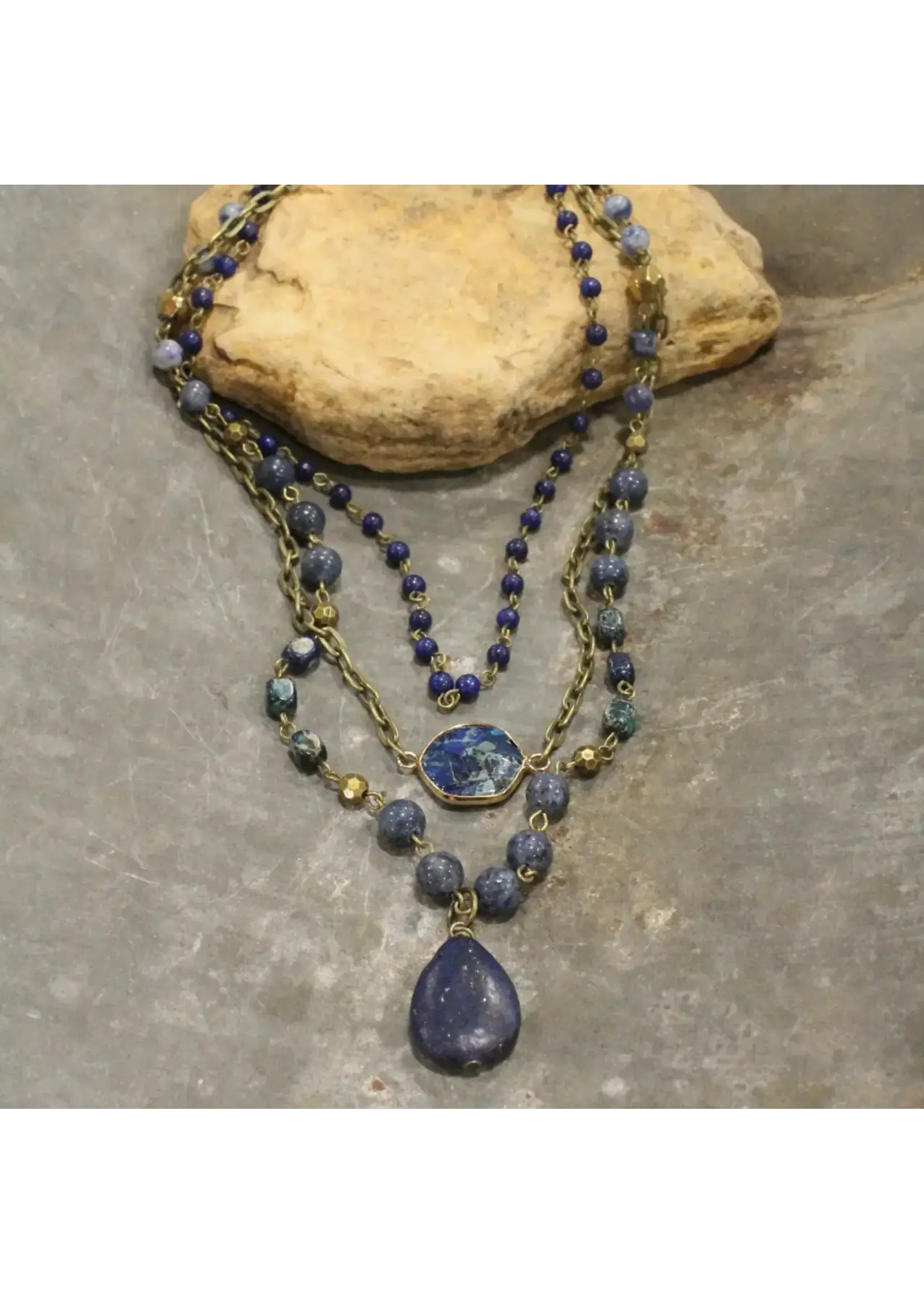 Primitive Peddler Bohemian Layered Blue Stone & Crystal Necklace