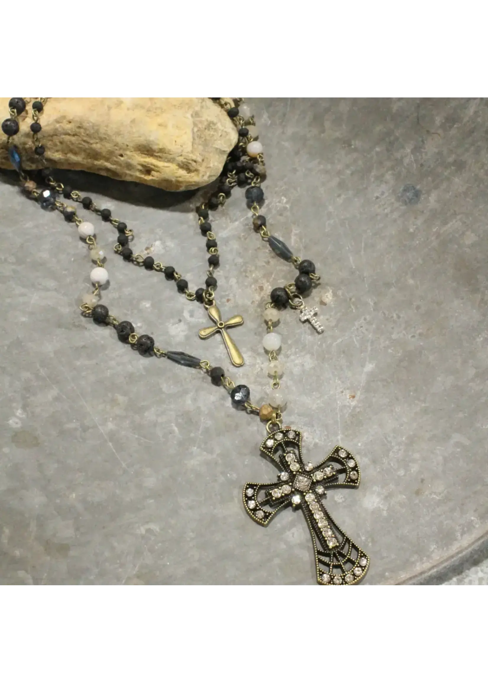 Primitive Peddler Earth Days Stone Cross Layered Necklace