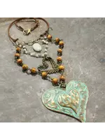 Primitive Peddler Verdigris Leather Heart Layered Necklace