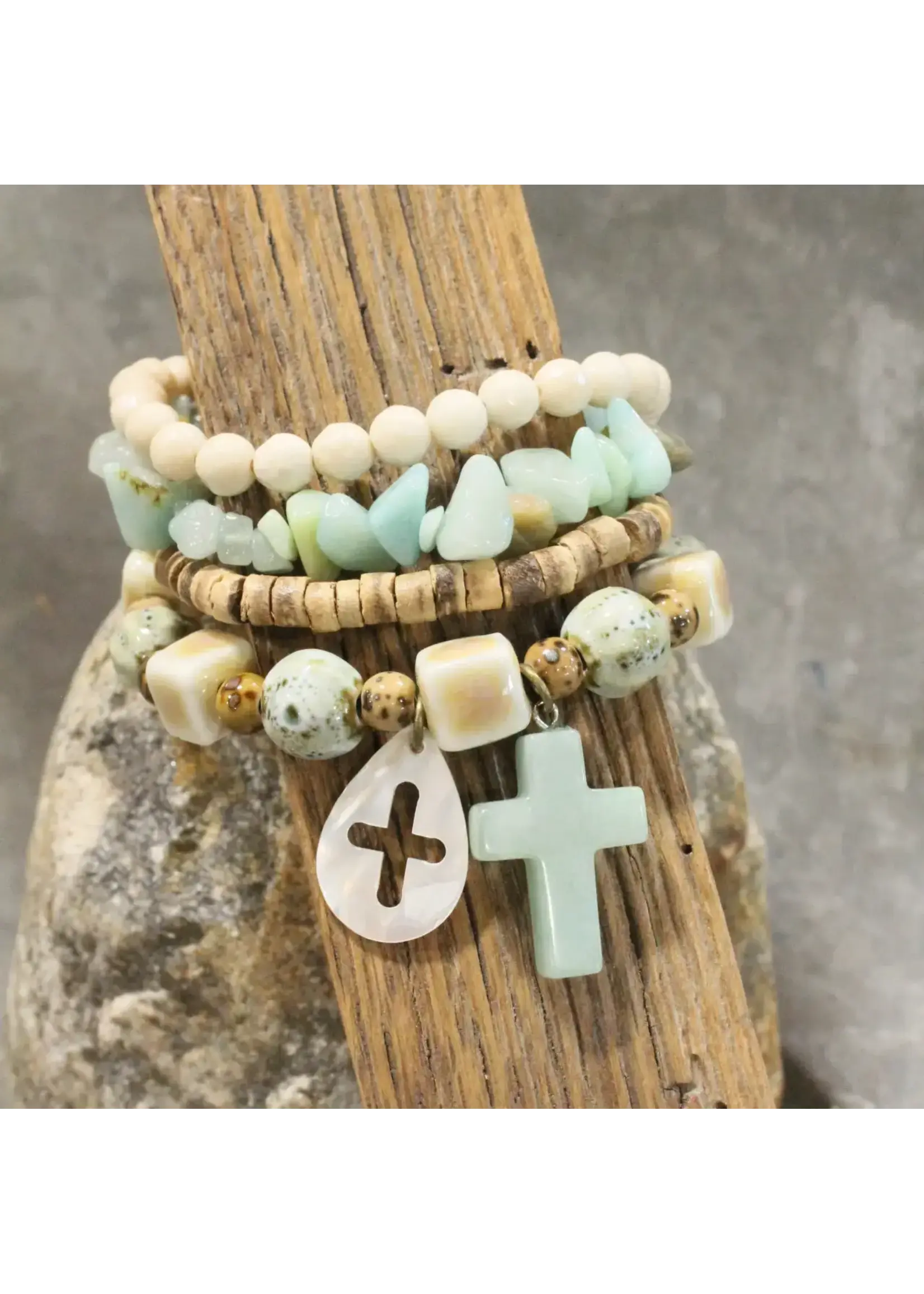 Primitive Peddler Shades Of Mint Cross Charm'd Bracelet Set