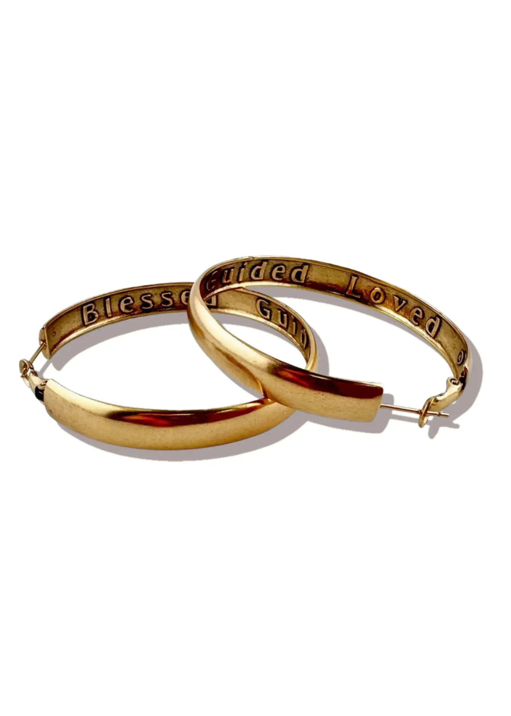 Katia Designs "Blessed Guided Loved" Hoop Earrings (Gold)