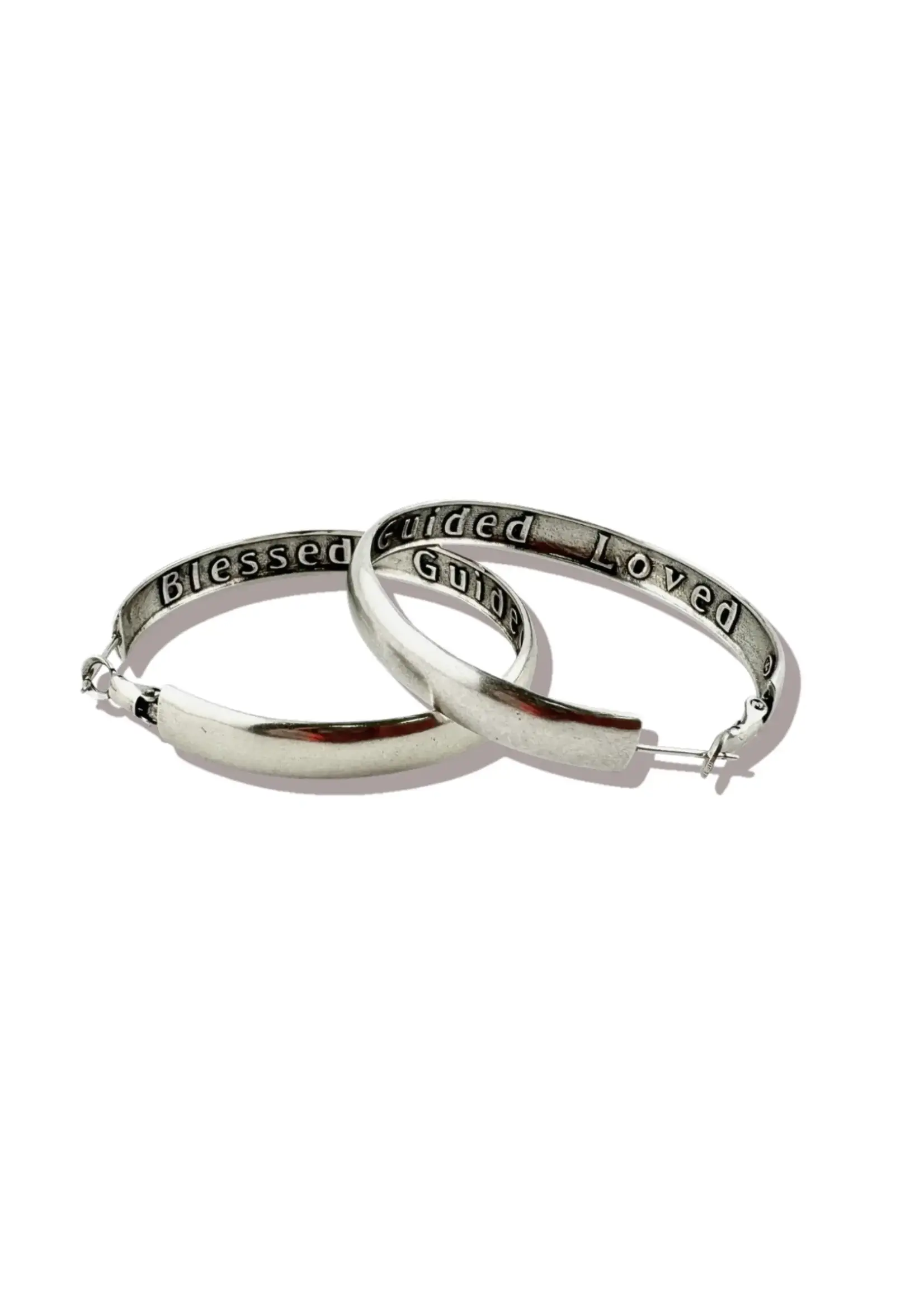 Katia Designs "Blessed Guided Loved" Hoop Earrings (Silver)