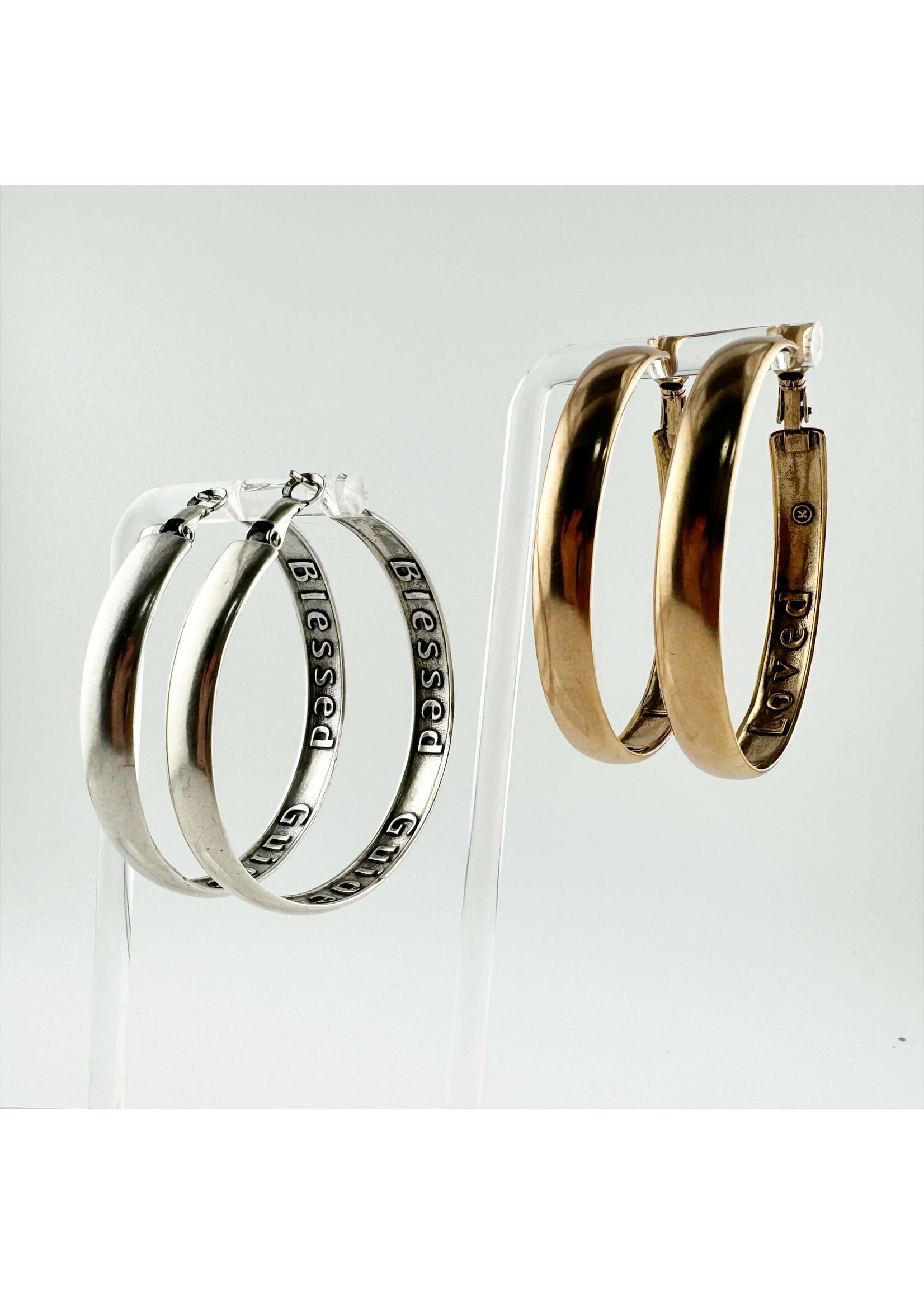 Katia Designs "Blessed Guided Loved" Hoop Earrings (Silver)