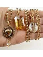 Katia Designs I Am Enough Heart Original Necklace (Gold Finish/Beige Crystal Beads)