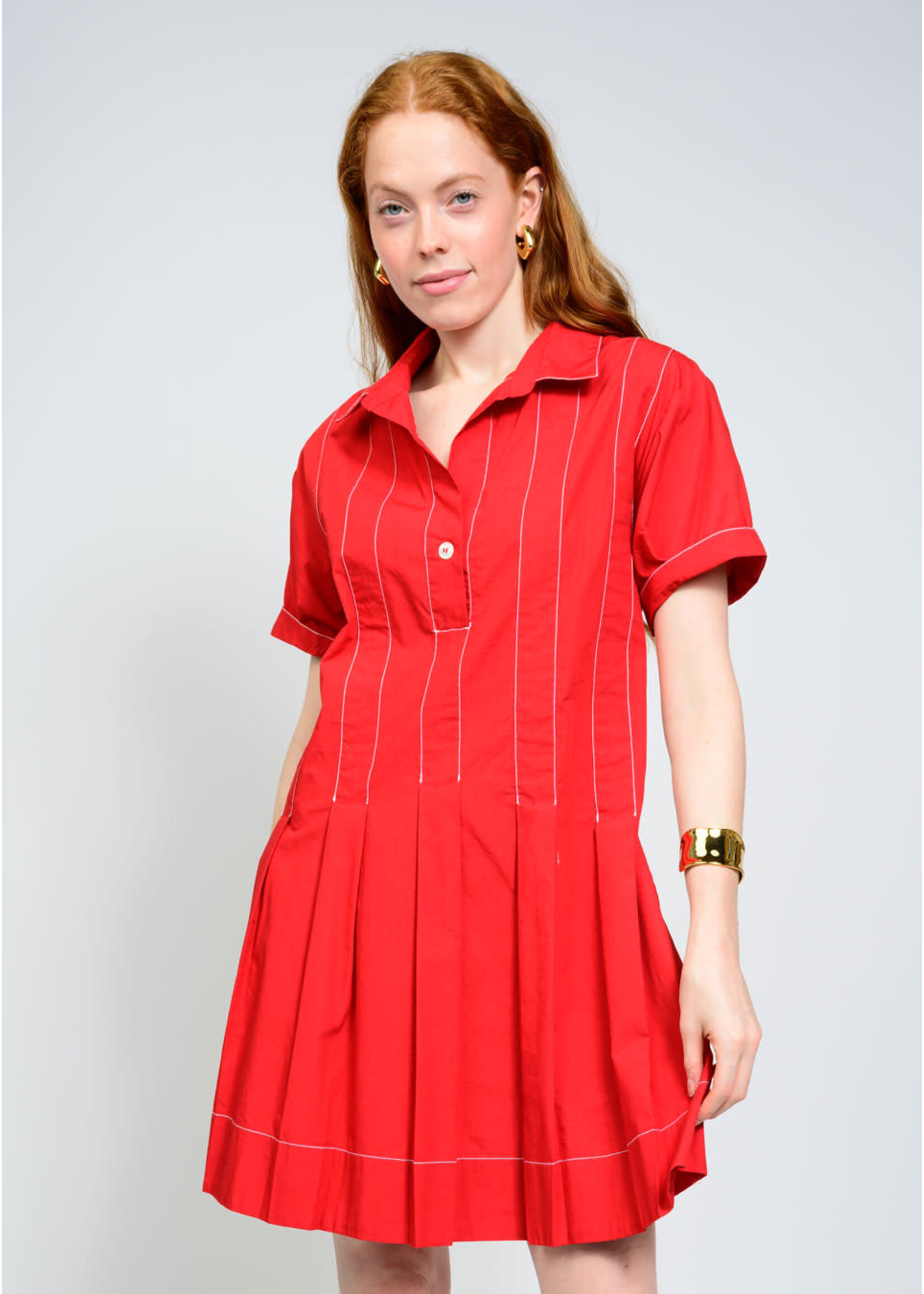 Uncle Frank Pleated Shirt Dress (Red)