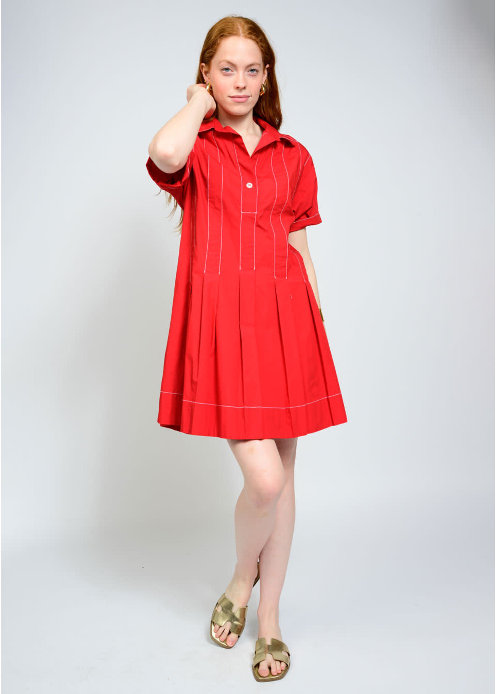 Uncle Frank Pleated Shirt Dress (Red)