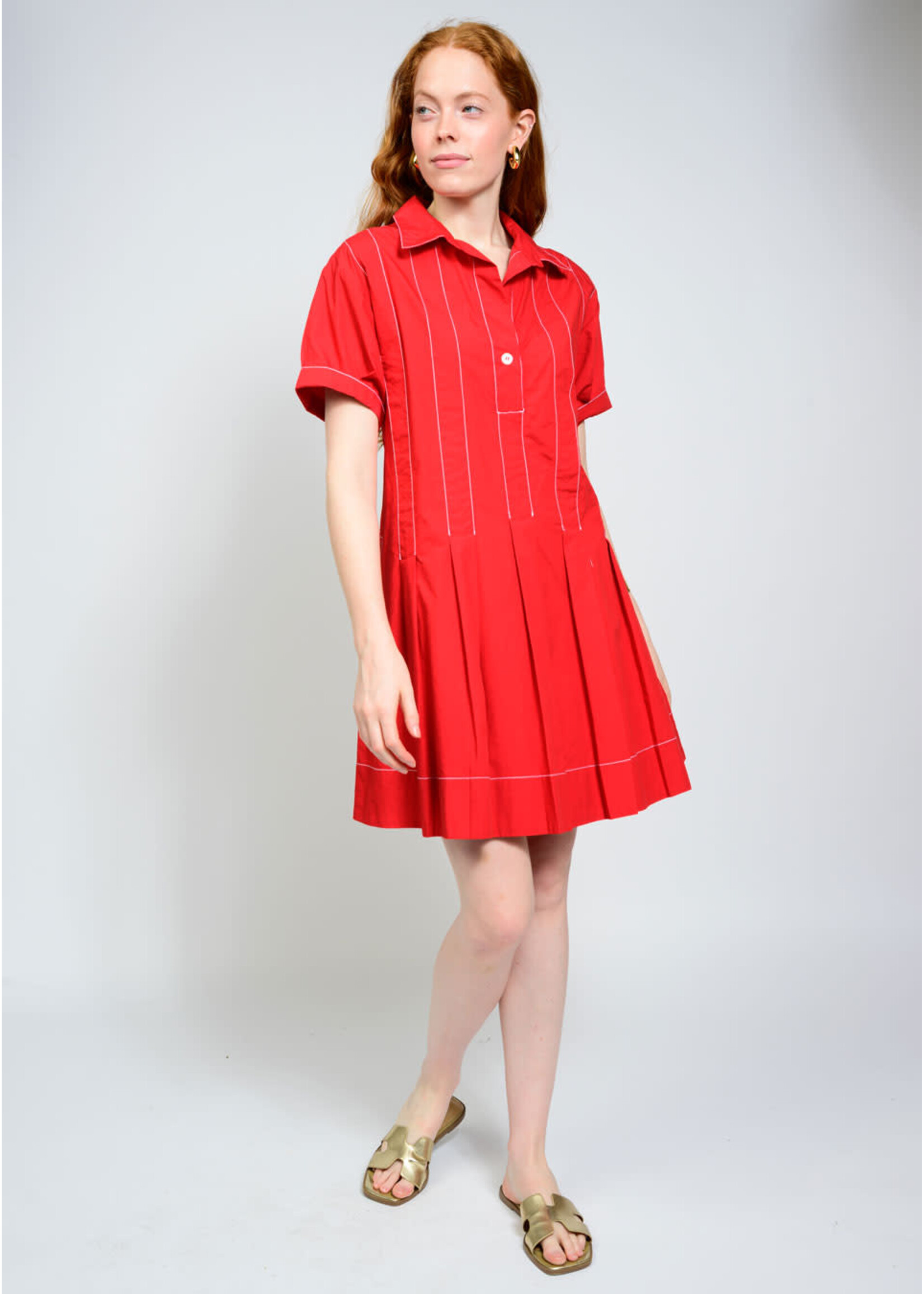 Uncle Frank Pleated Shirt Dress (Red)