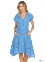 Carine Textured Pocket Shirt Dress (Cobalt)