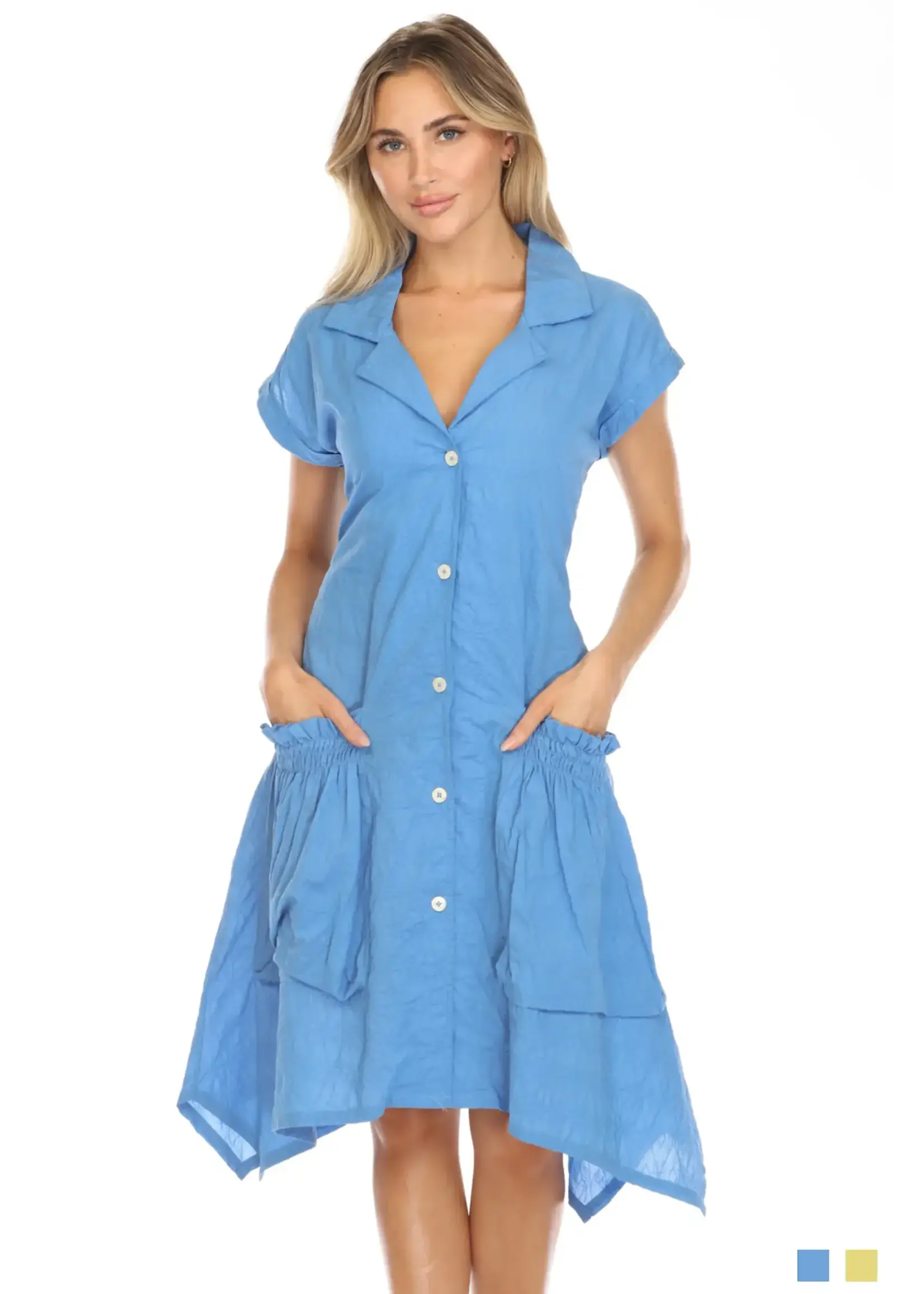 Carine Textured Pocket Shirt Dress (Cobalt)