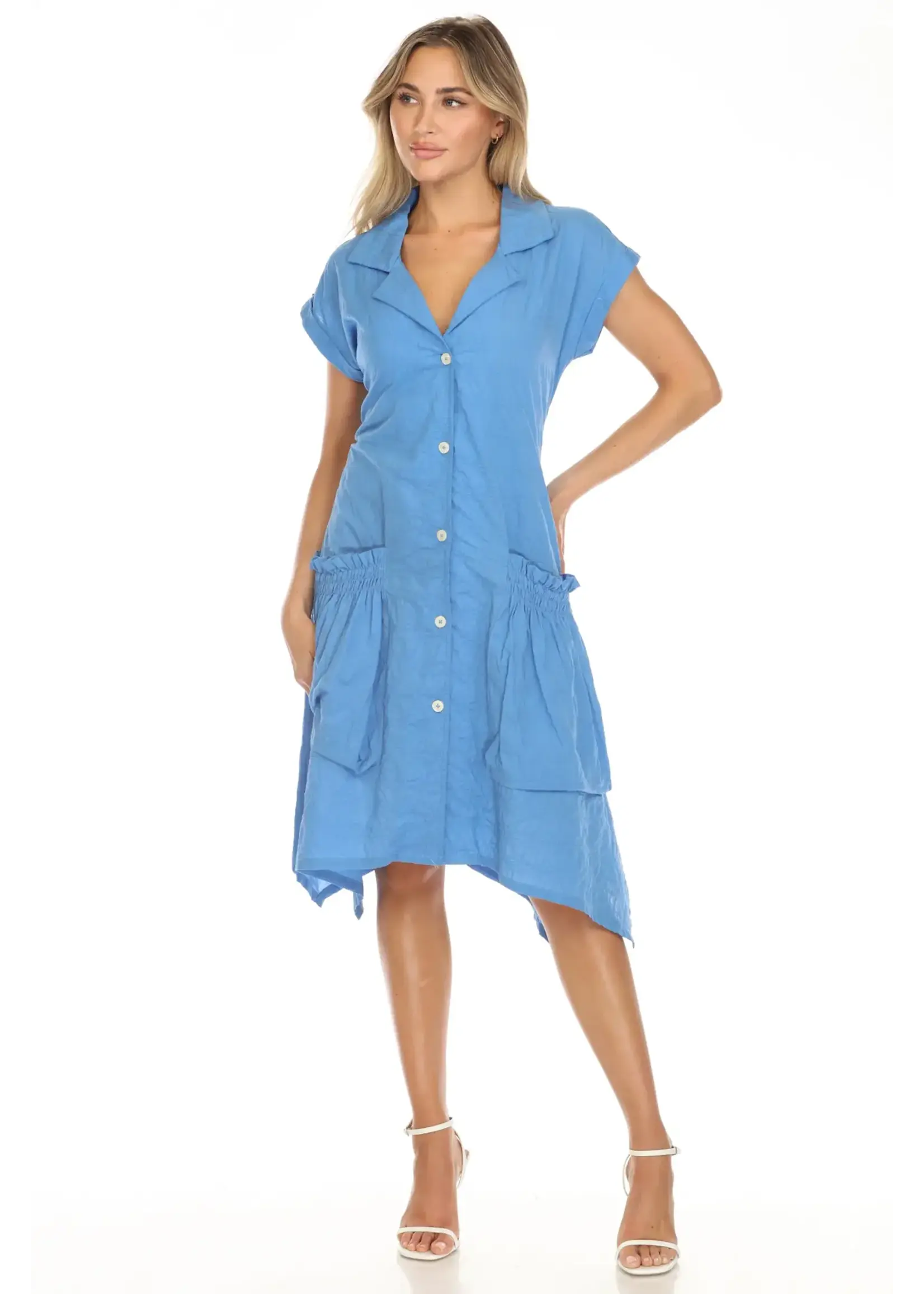 Carine Textured Pocket Shirt Dress (Cobalt)