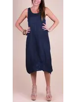 Gigi Moda Linen Sleeveless Dress w/Crochet Bottom (Navy) O/S