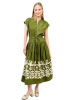 Uncle Frank Border Maxi Dress W/Drop Waist (Olive)