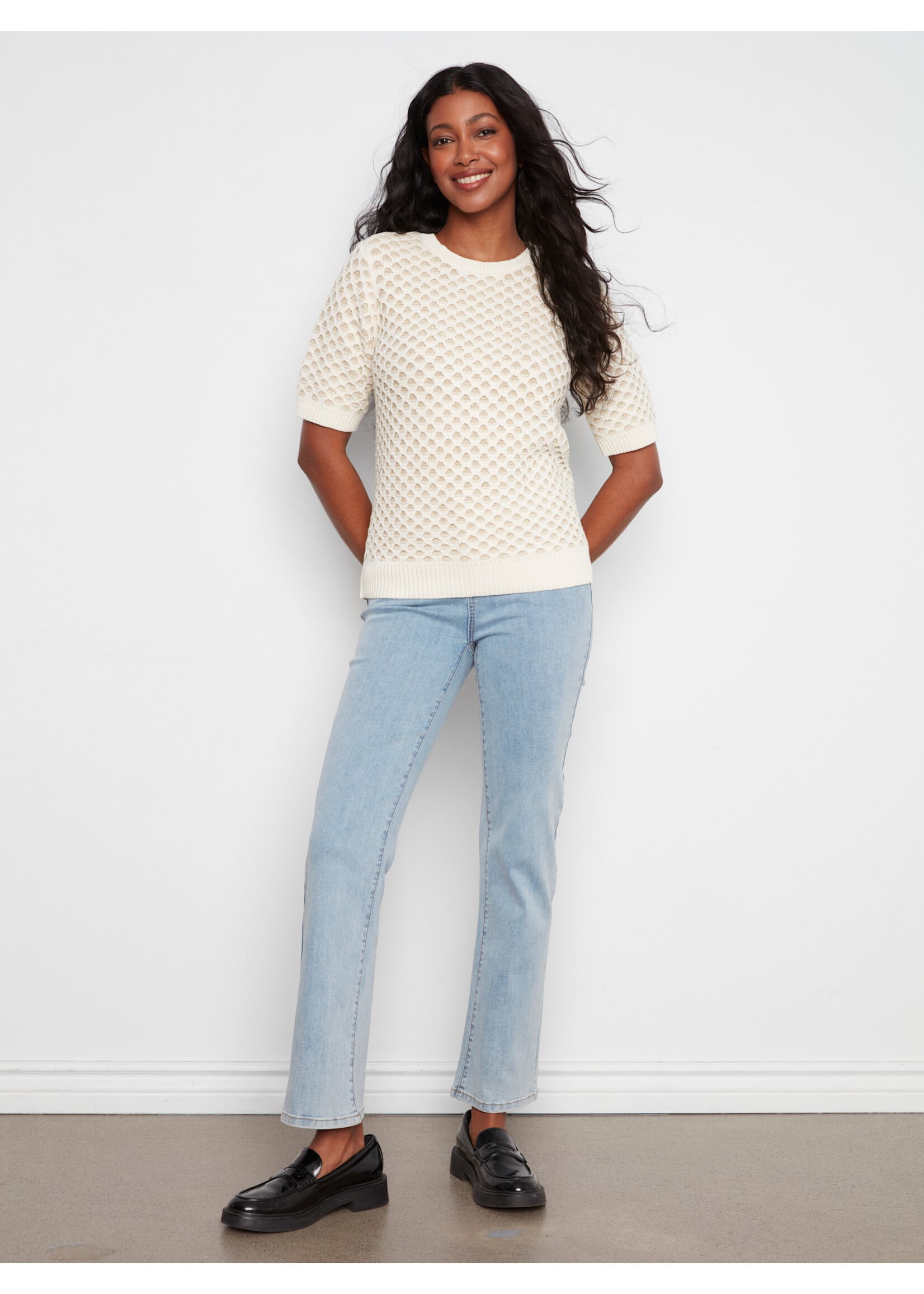 Charlie B Metallic Two Tone Sweater (Ecru)