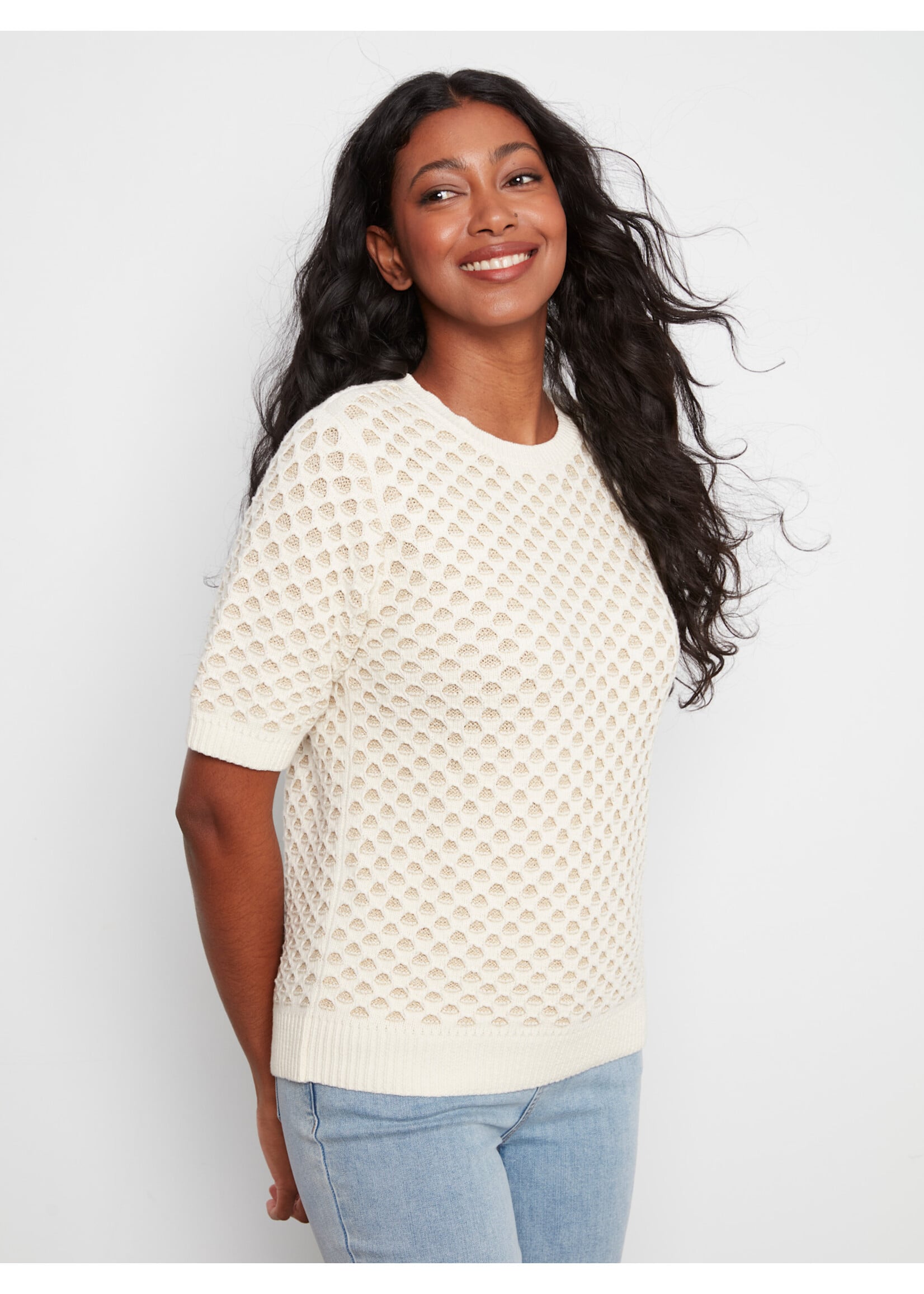 Charlie B Metallic Two Tone Sweater (Ecru)