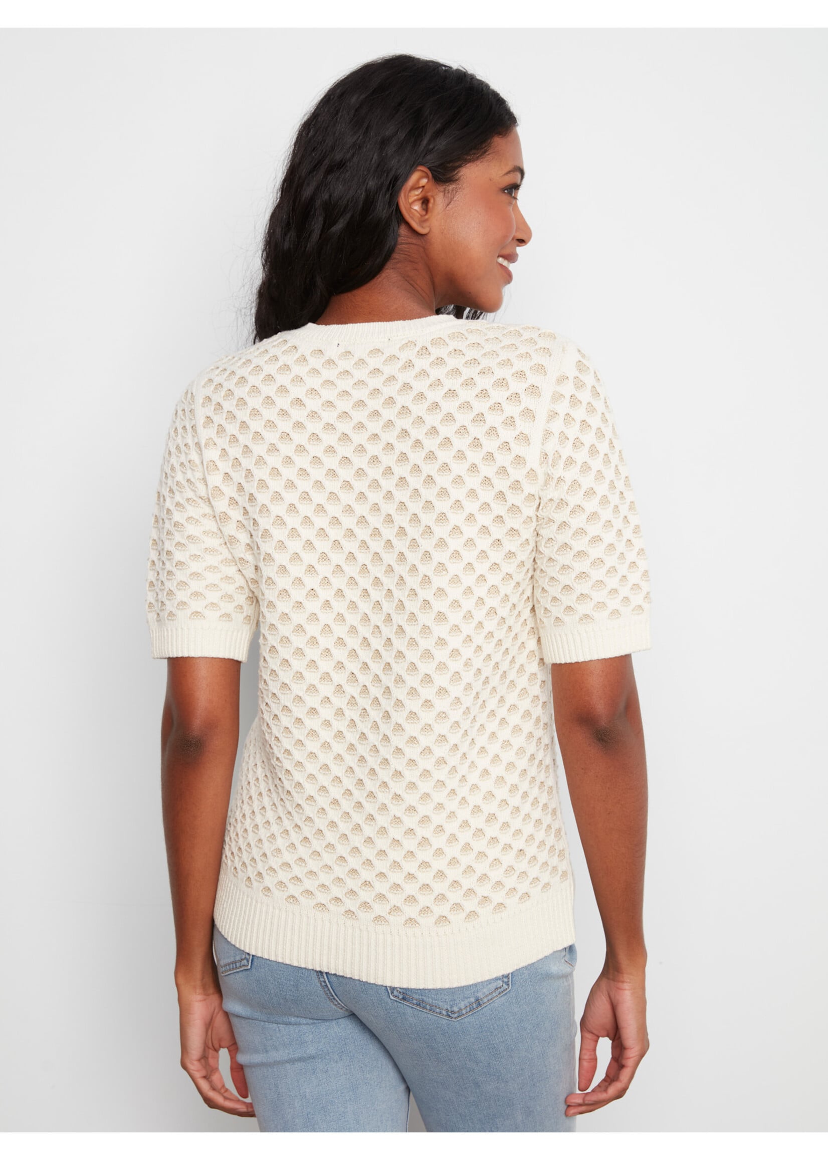 Charlie B Metallic Two Tone Sweater (Ecru)